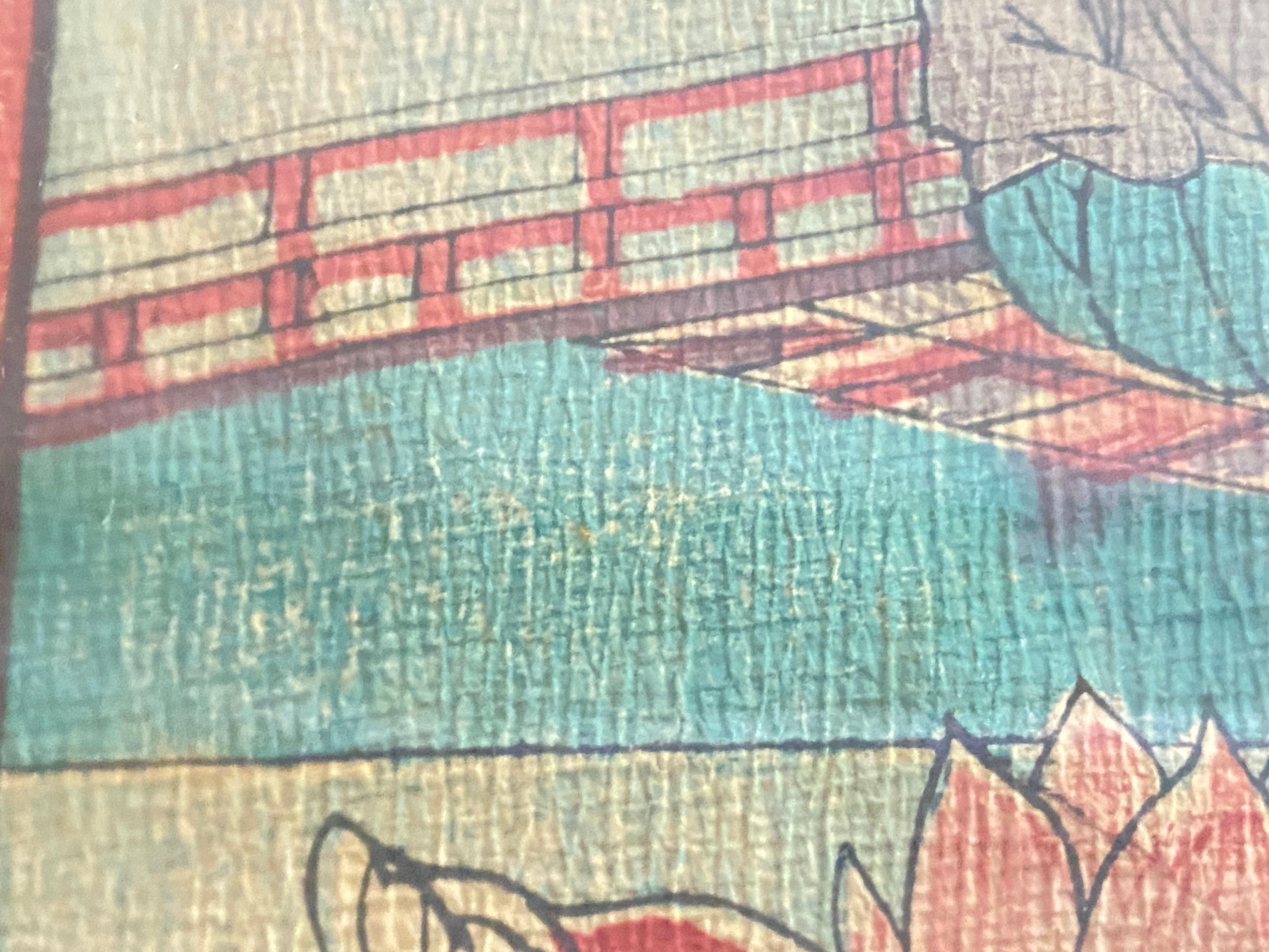 Original japanischer Farbholzschnitt eines japanischen Künstlers aus dem 19. im Zustand „Gut“ im Angebot in Auribeau sur Siagne, FR