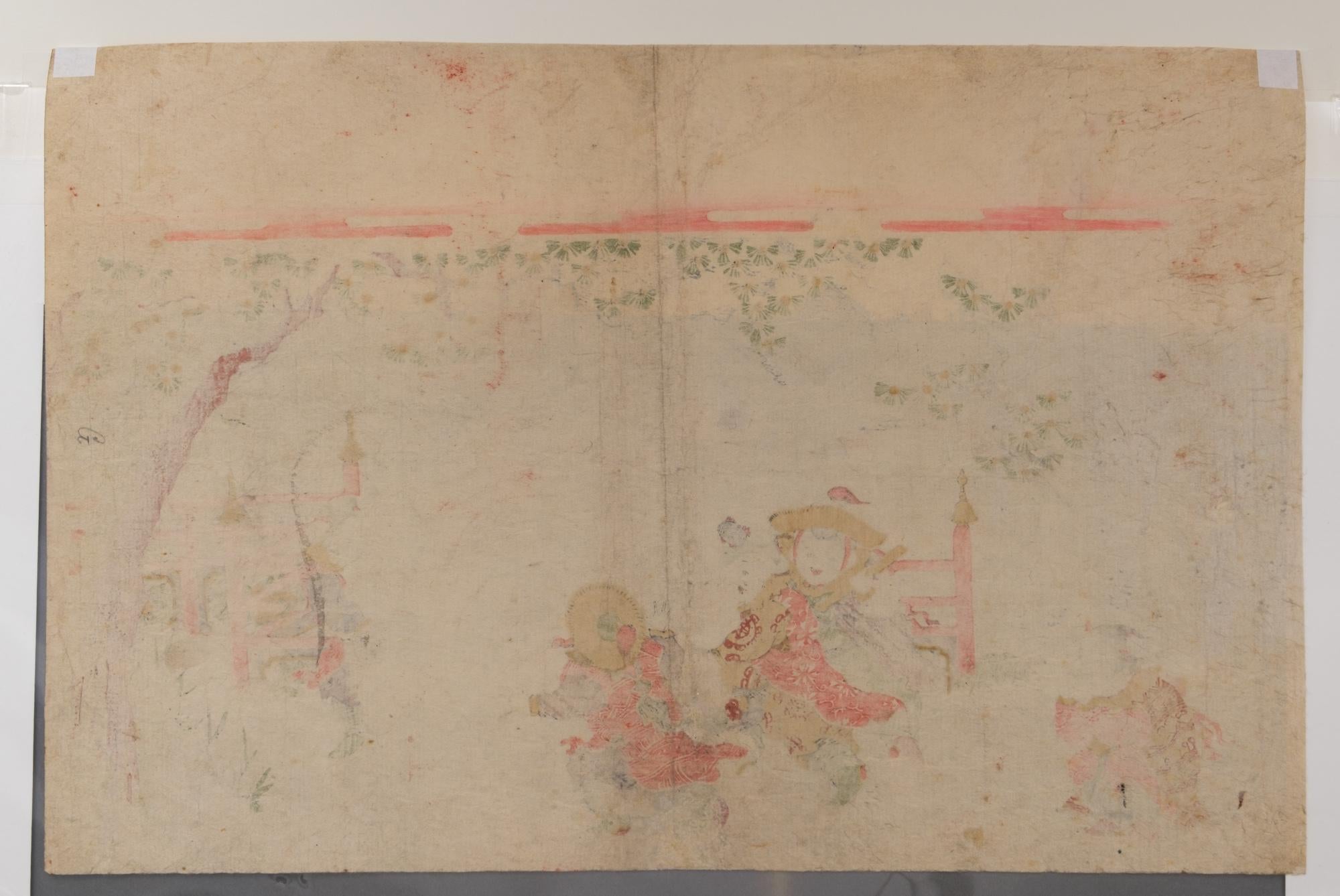 Original japanischer Farbholzschnitt mit spielenden Kindern von Katsukawa Shunsen 勝川春扇 (Frühes 19. Jahrhundert) im Angebot