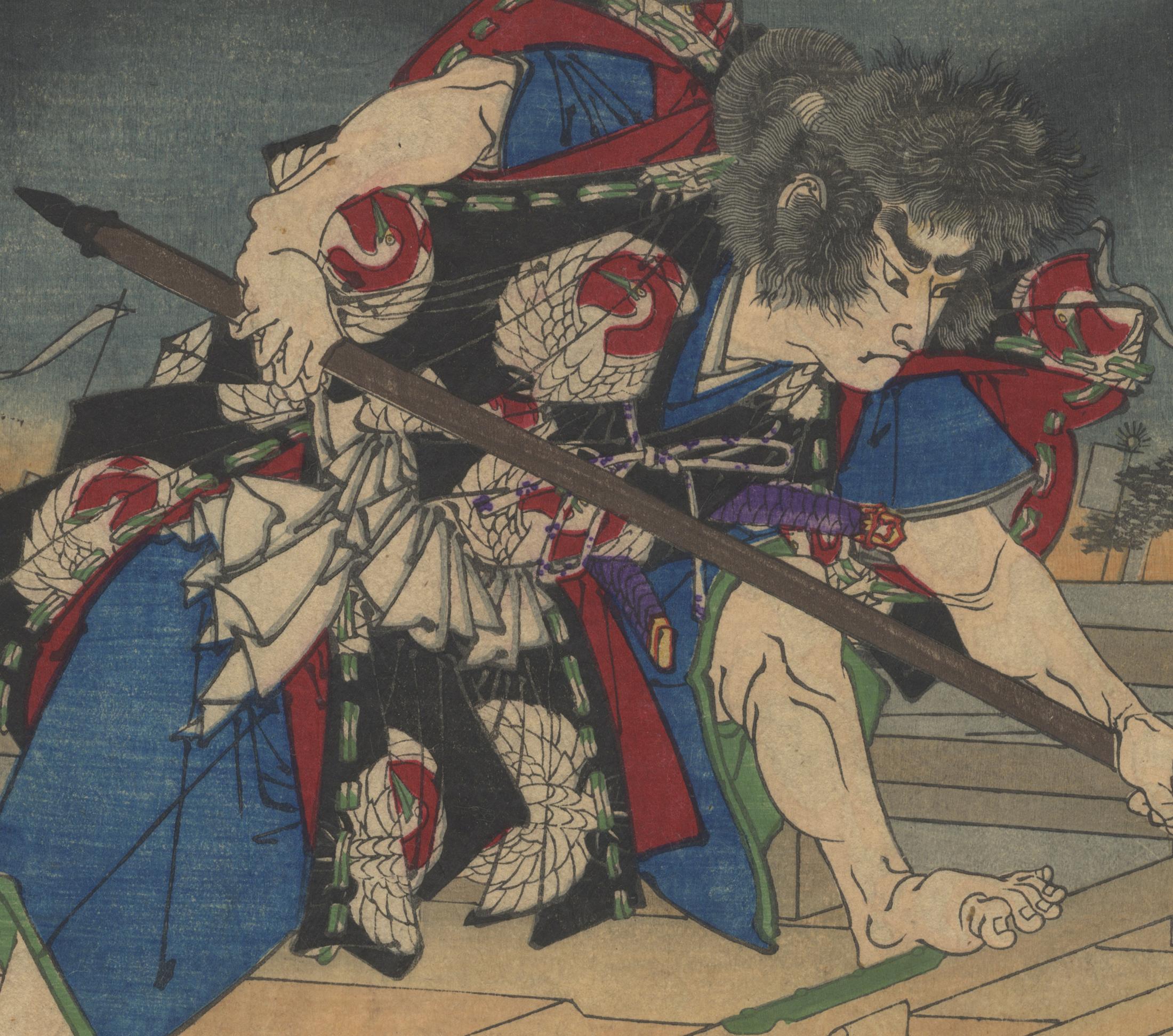 19th Century Original Japanese Woodblock Print, Toyonobu Utagawa, Warring States, Warrior For Sale