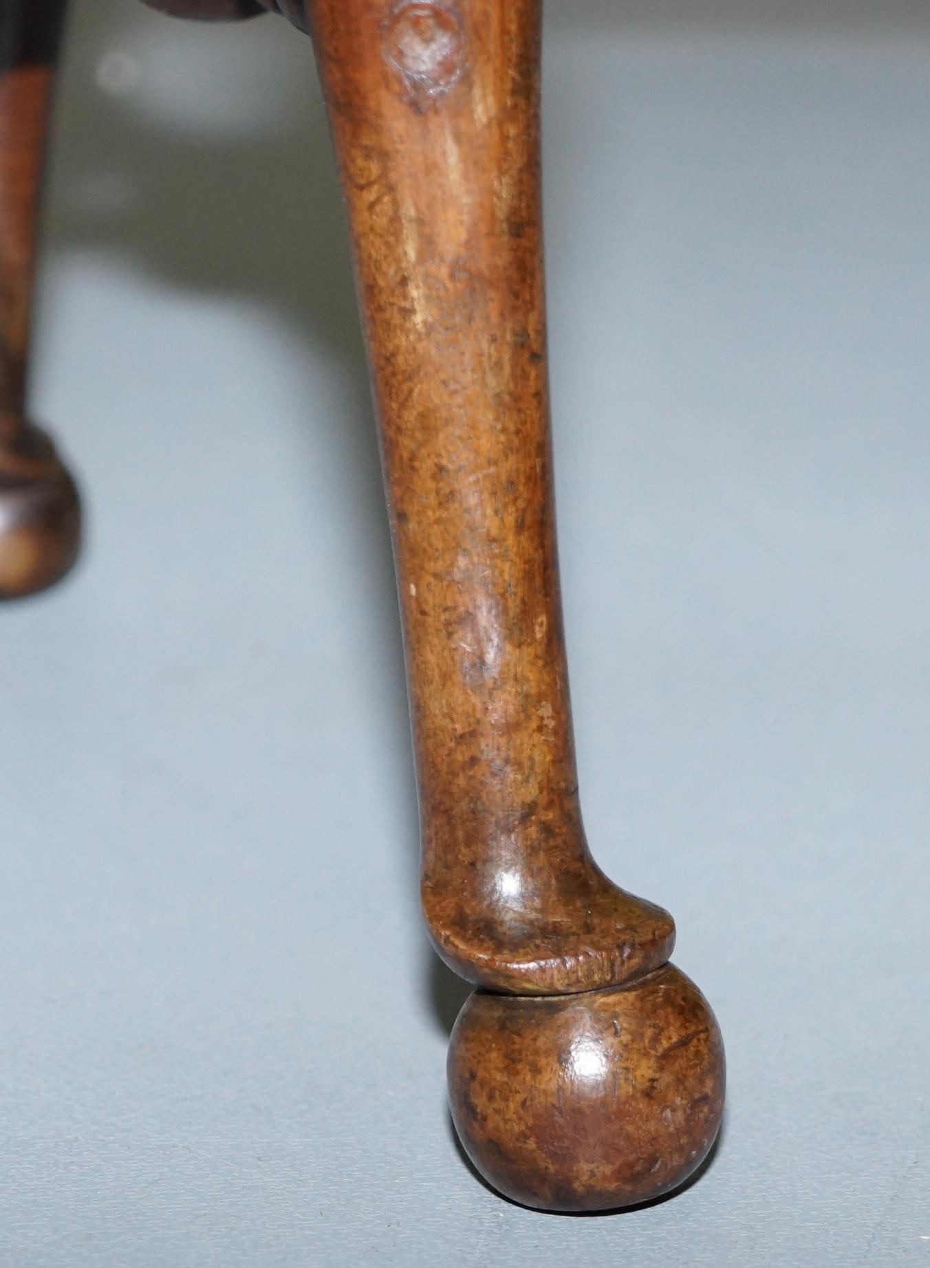 Original Jas Shoolbred Victorian Walnut Three Legged Saddle Stool Cock Fighting 5
