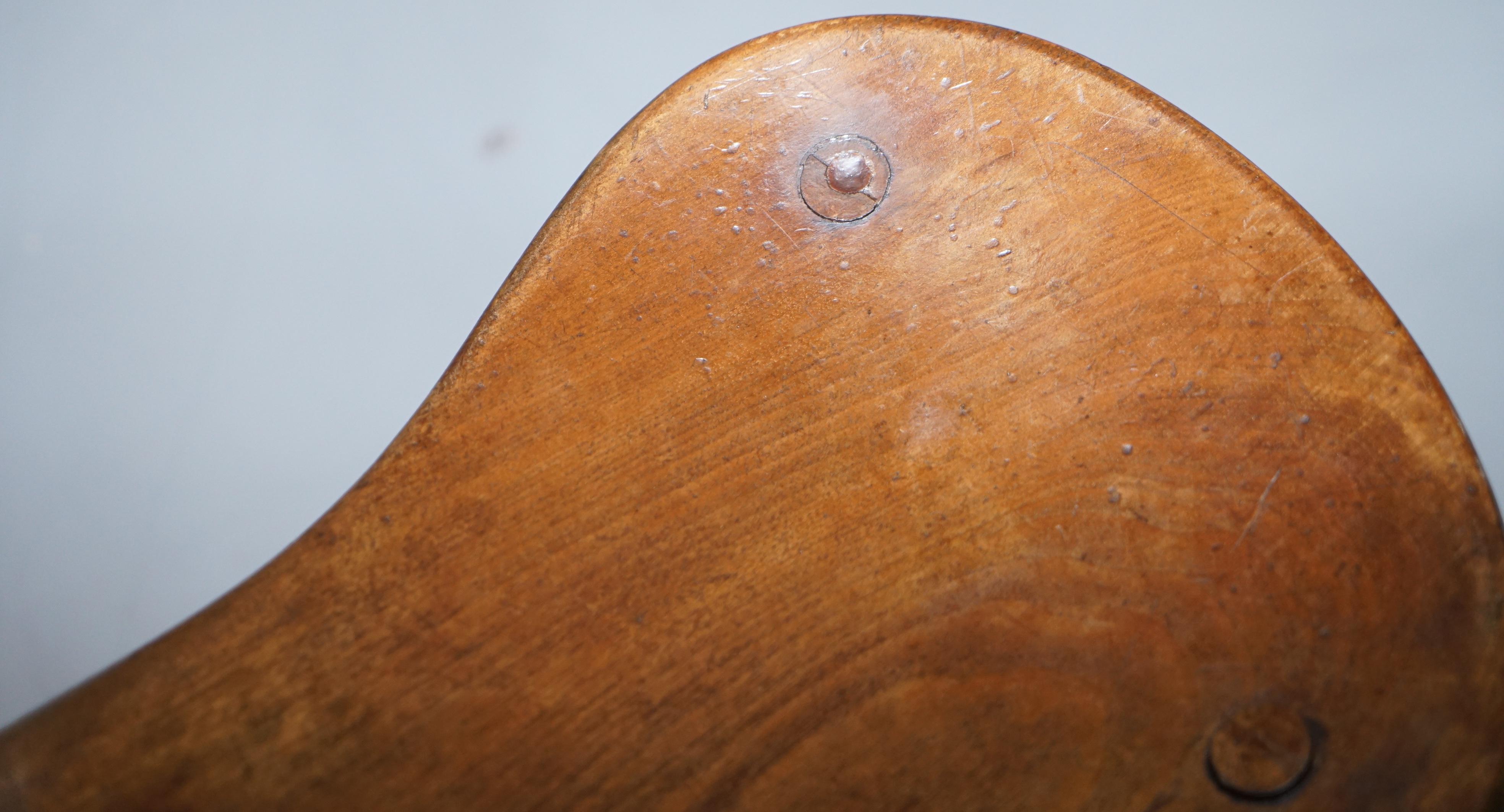 Hand-Crafted Original Jas Shoolbred Victorian Walnut Three Legged Saddle Stool Cock Fighting