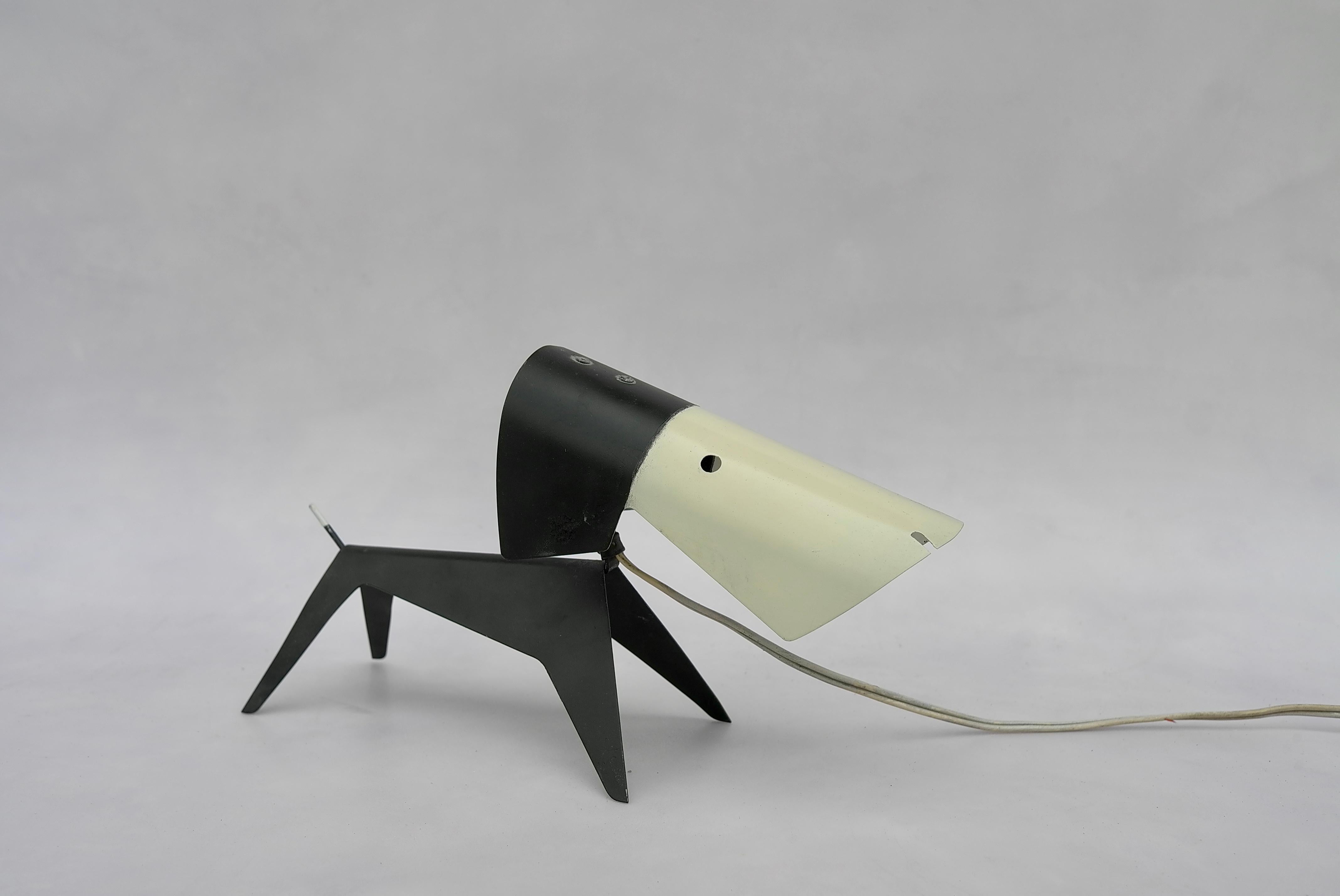 Metal Original Jean Boris Lacroix Dog Lamp by Disderot, France, 1950