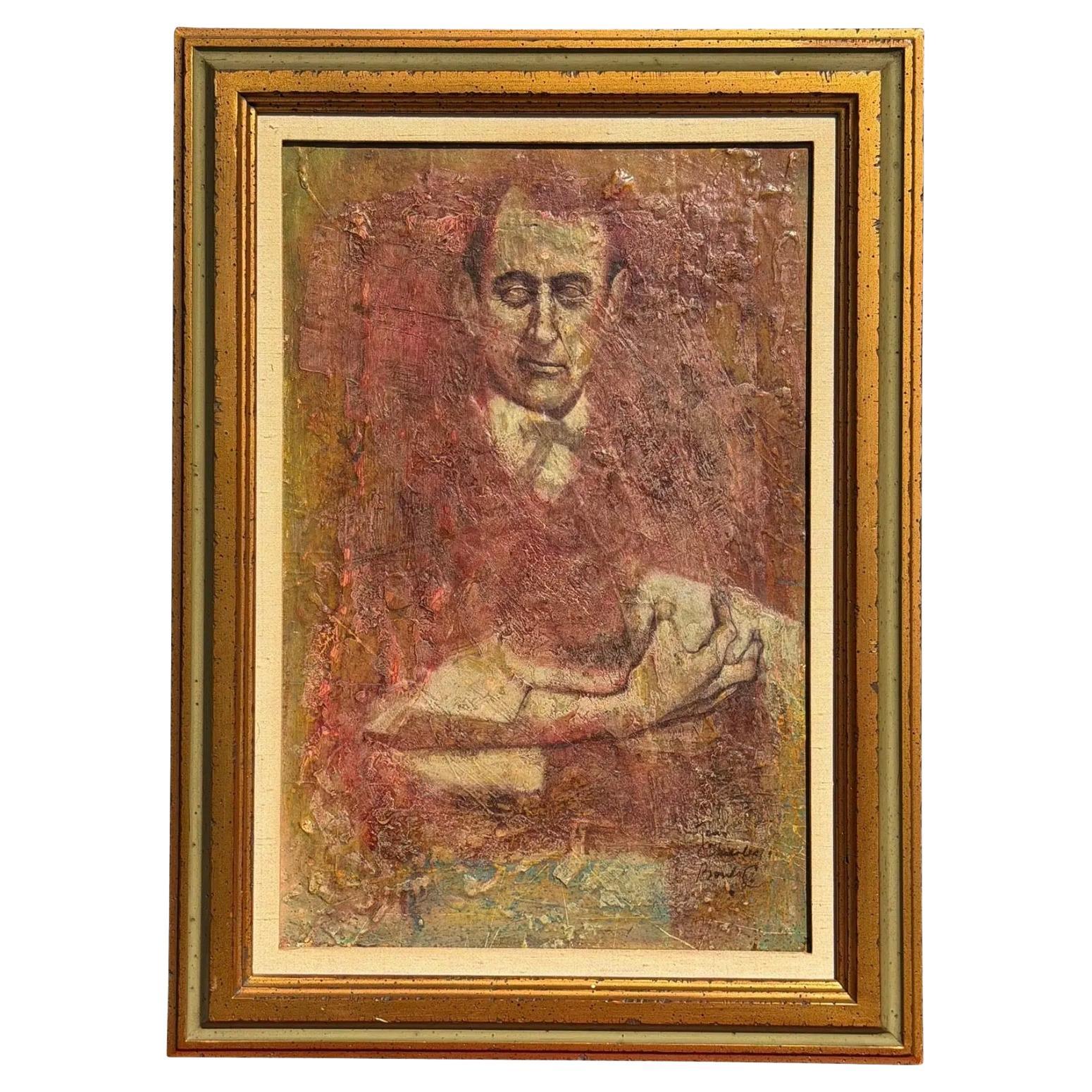 Original Jean-Charles Bouloc Mix Media Portrait Ölgemälde auf Leinwand im Angebot