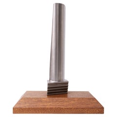 Original jet engine or turbine window (blade) on a thick solid Oak stand .