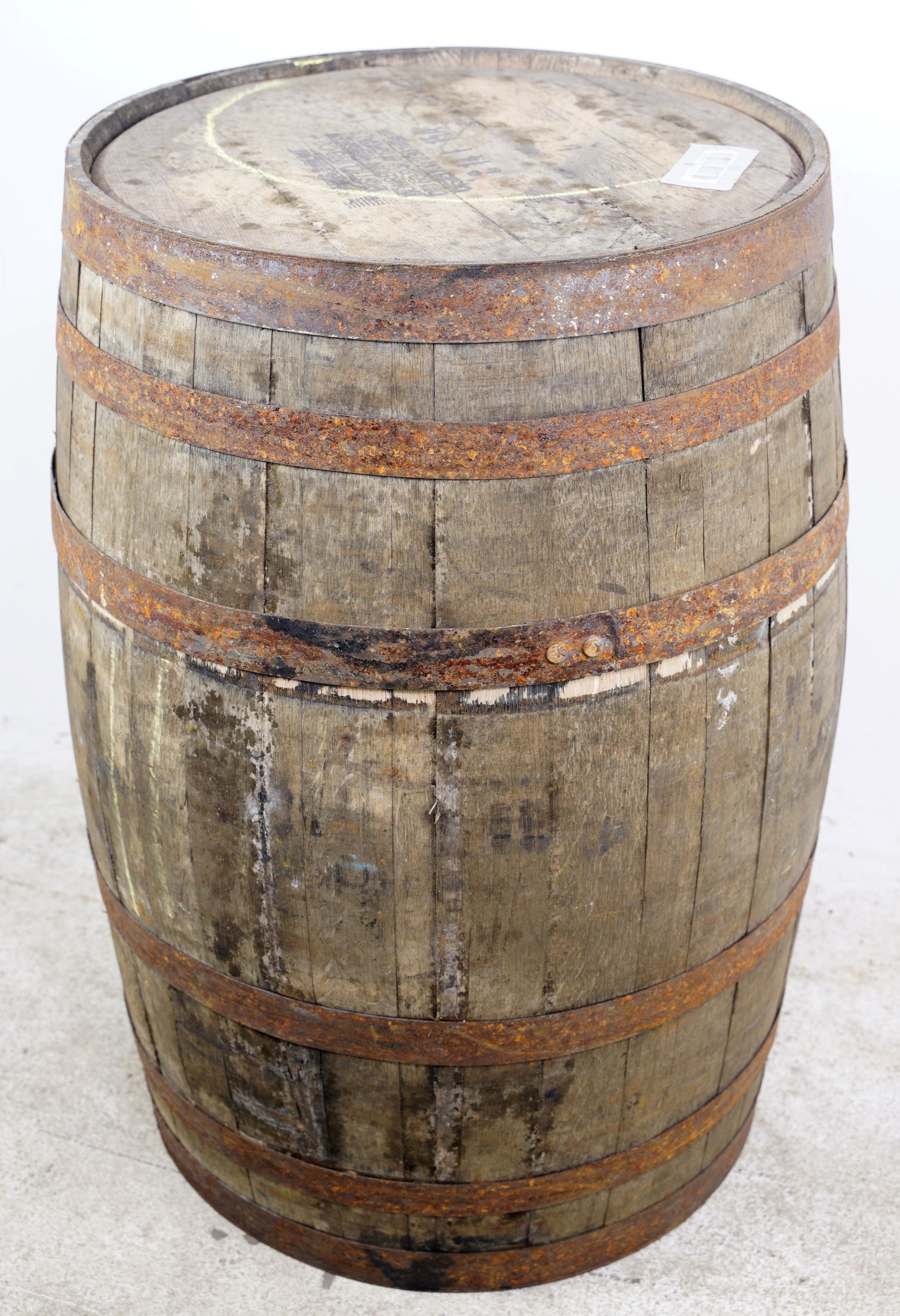 20th century Original Jim Beam wood whiskey barrel with six steel rings. Original patina. Display only. Please note, this item is located in our Scranton, PA location.