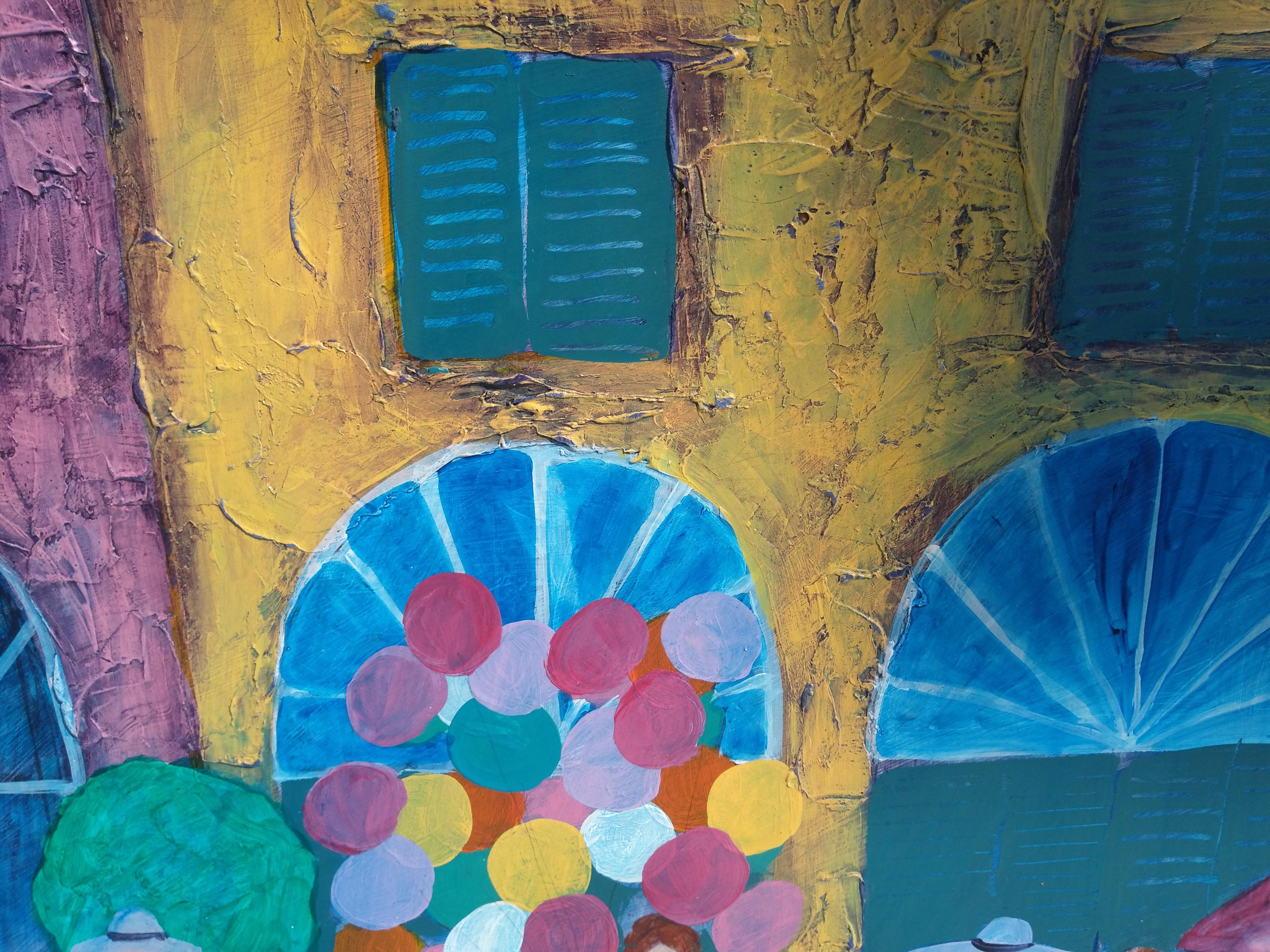 Hand-Painted Original Jim Hill Acrylic on Canvas City Street Scene For Sale