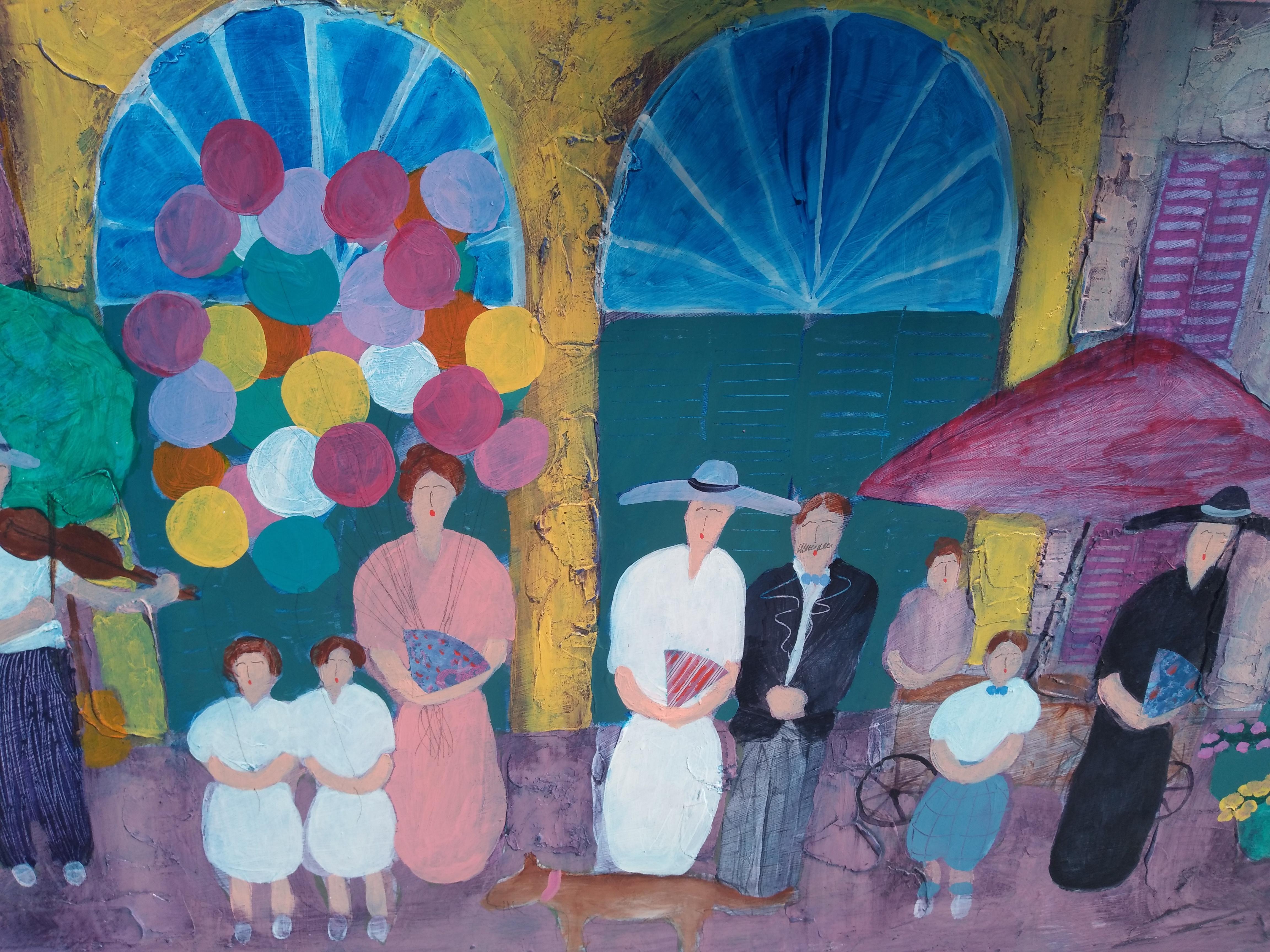 Original Jim Hill Acrylic on Canvas City Street Scene In Good Condition For Sale In Pasadena, TX