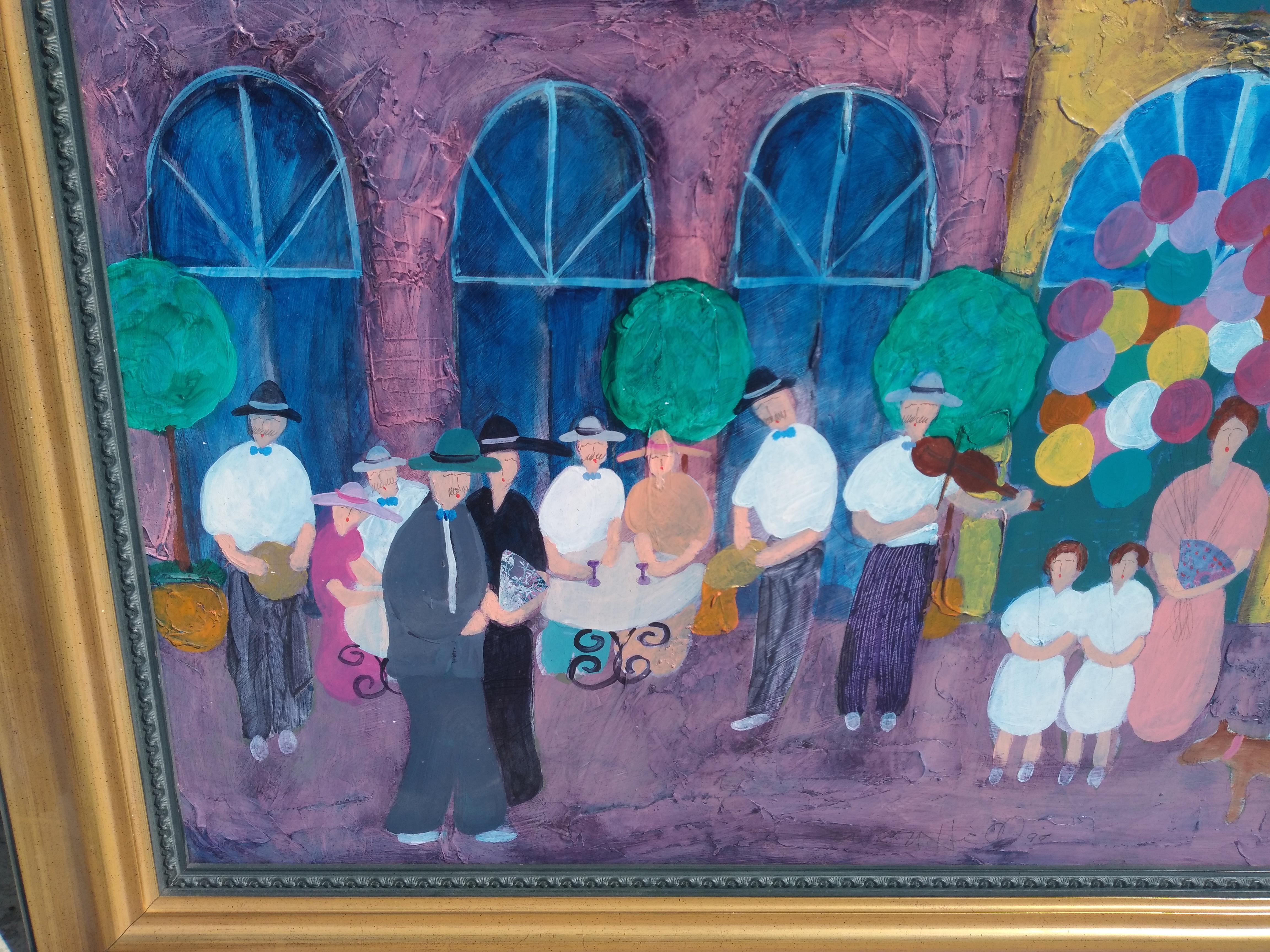 20th Century Original Jim Hill Acrylic on Canvas City Street Scene For Sale