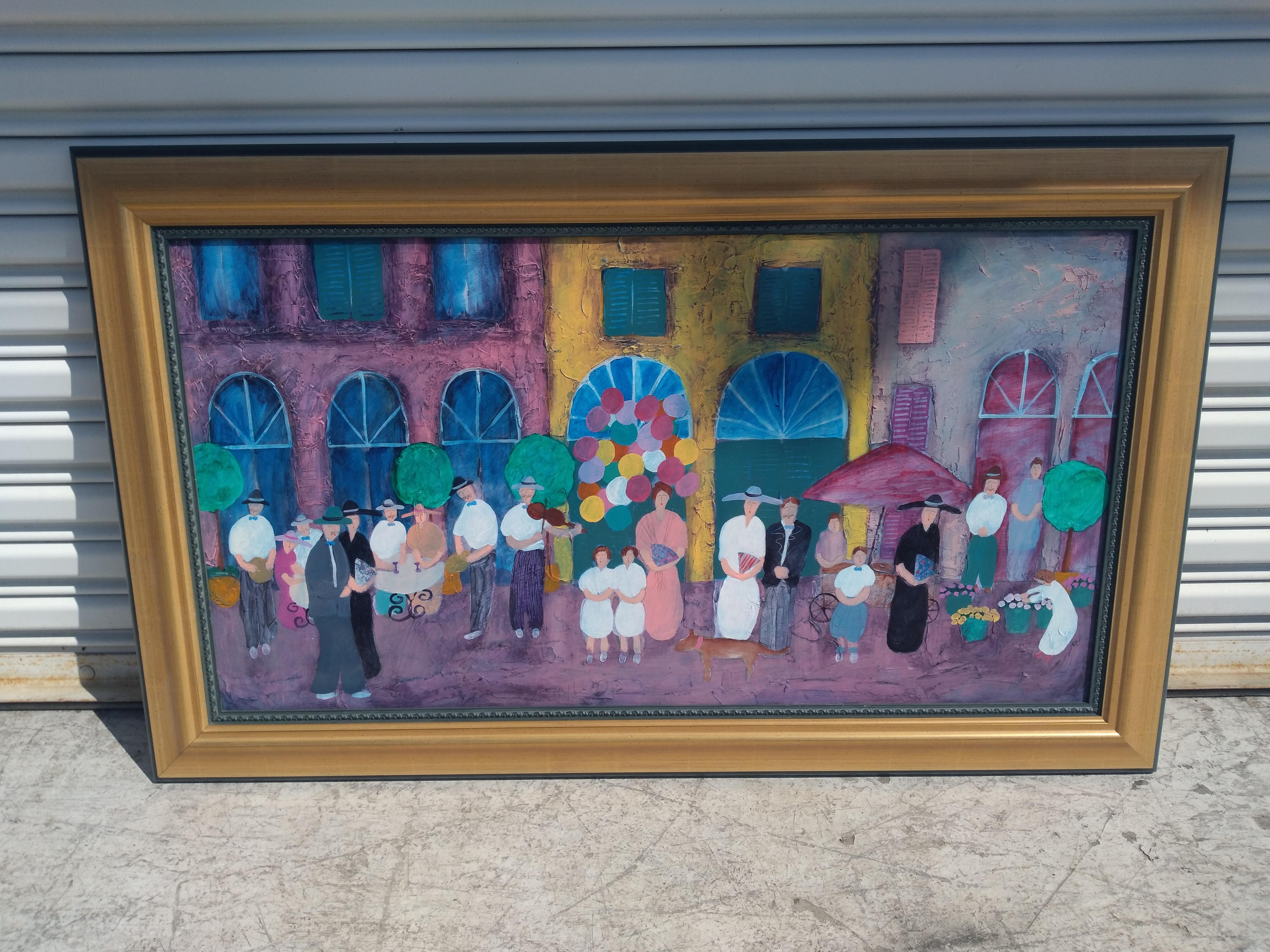Original Jim Hill Acrylic on Canvas City Street Scene For Sale 1