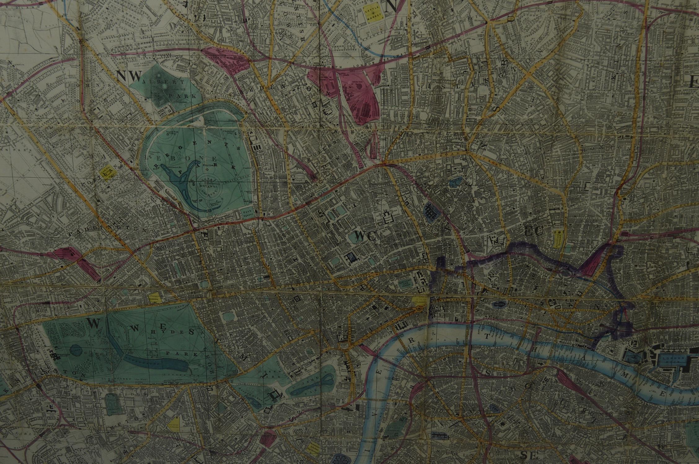 Victorian Original John Dunn's Ordnance Map of London, 19th Century