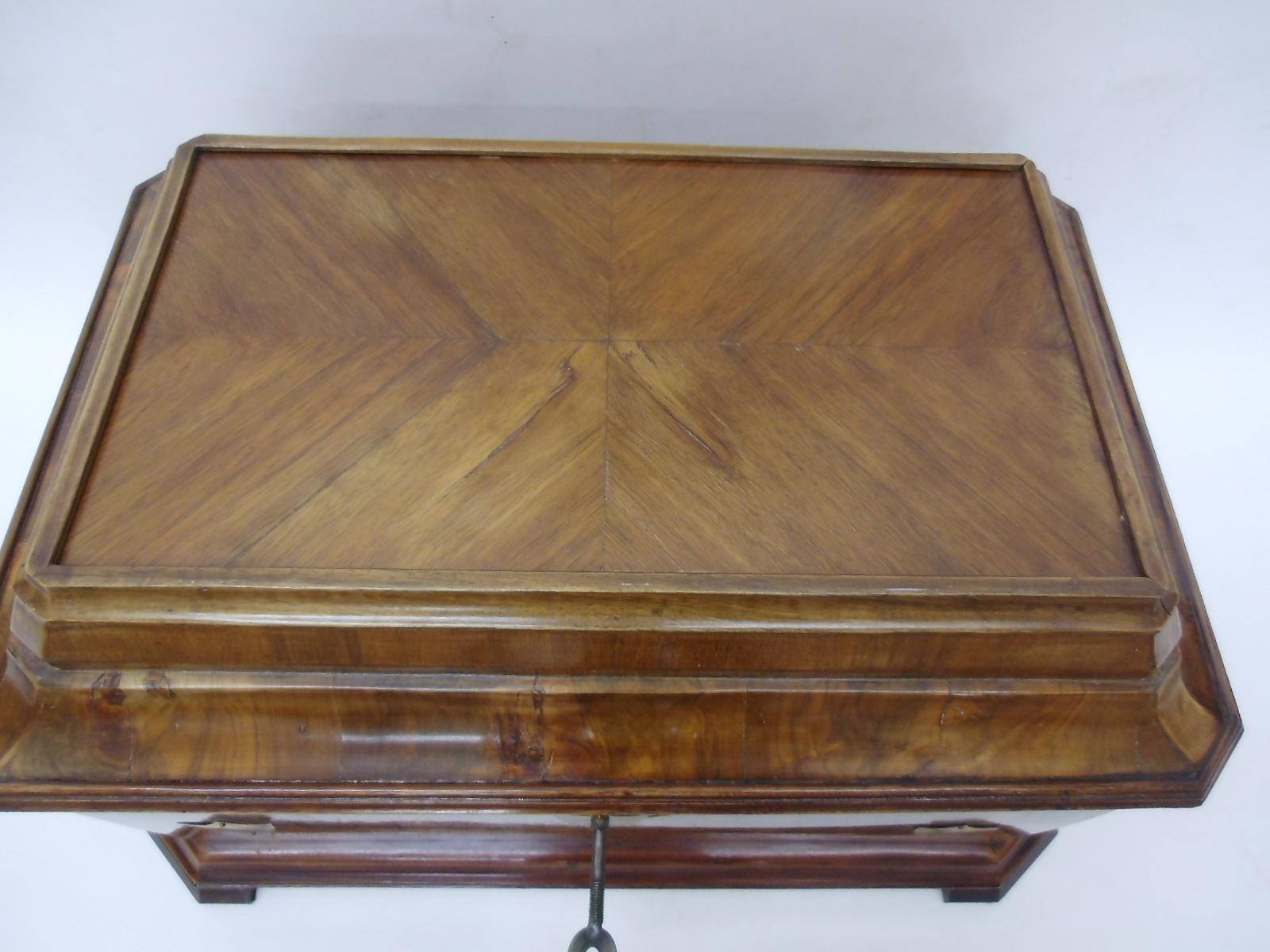 Original joiner guild chest from Germany, circa 1835. This finely crafted chest was used to store the most valuable belongings of the joiners guild including their guild documents, statues and official seal stamp. This particularly beautiful small