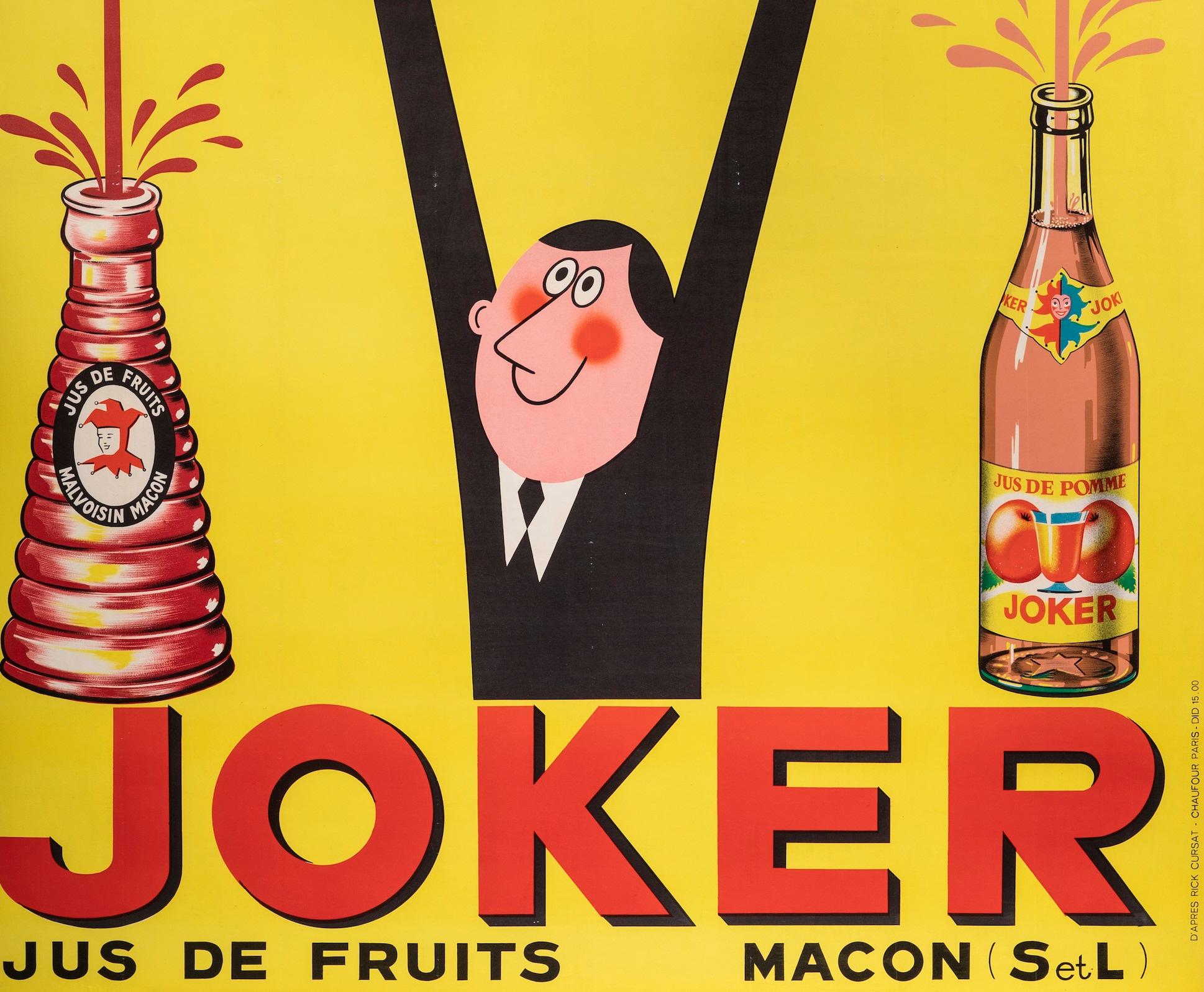 Original Joker Jus Poster-Rick Cursat-Fruit Apple Grapes Mâcon, 1955 In Good Condition For Sale In SAINT-OUEN-SUR-SEINE, FR