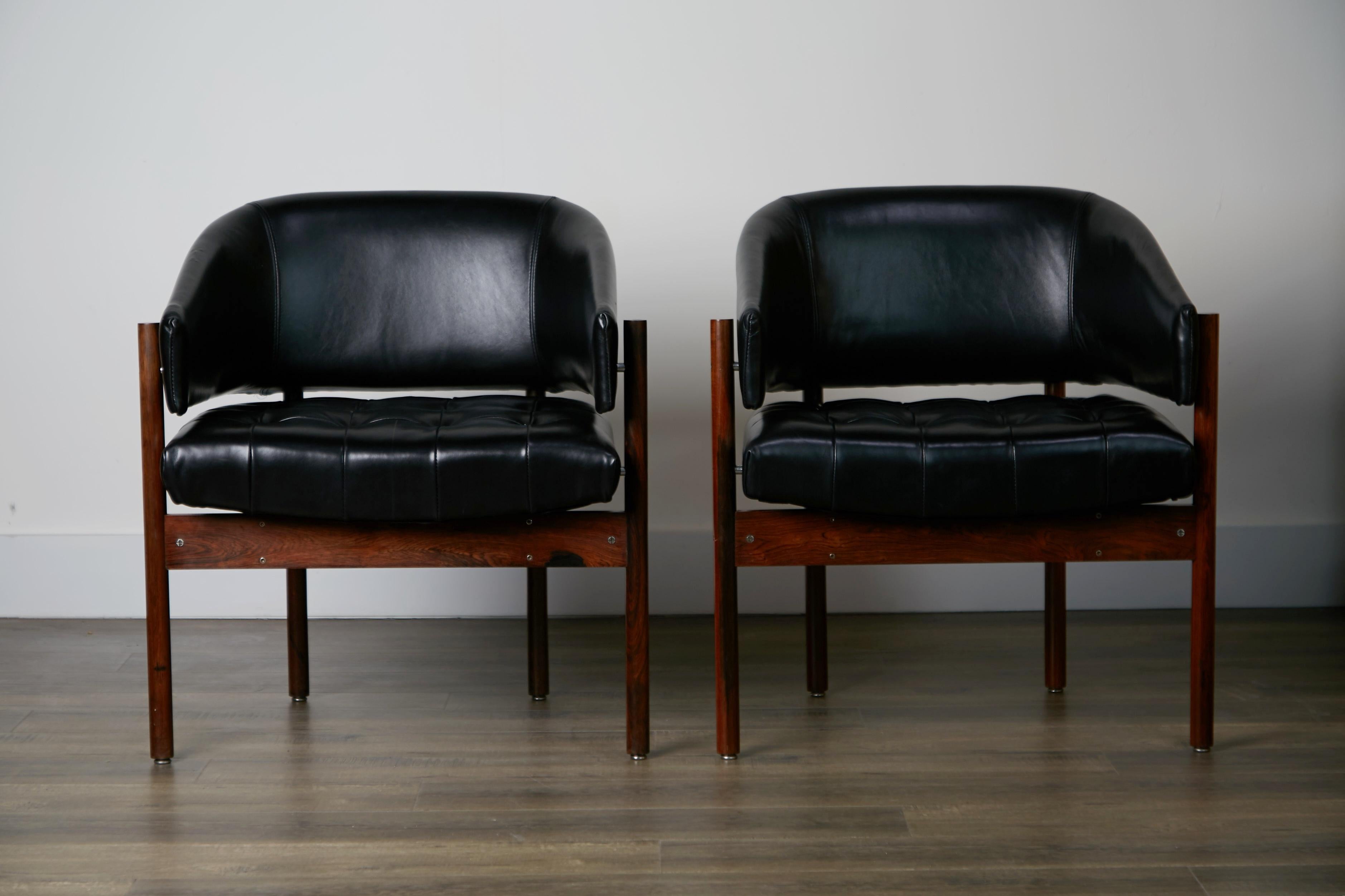 Jorge Zalszupin 'Senior' Rosewood & Leather Armchairs, Produced in 1972, Brazil 3