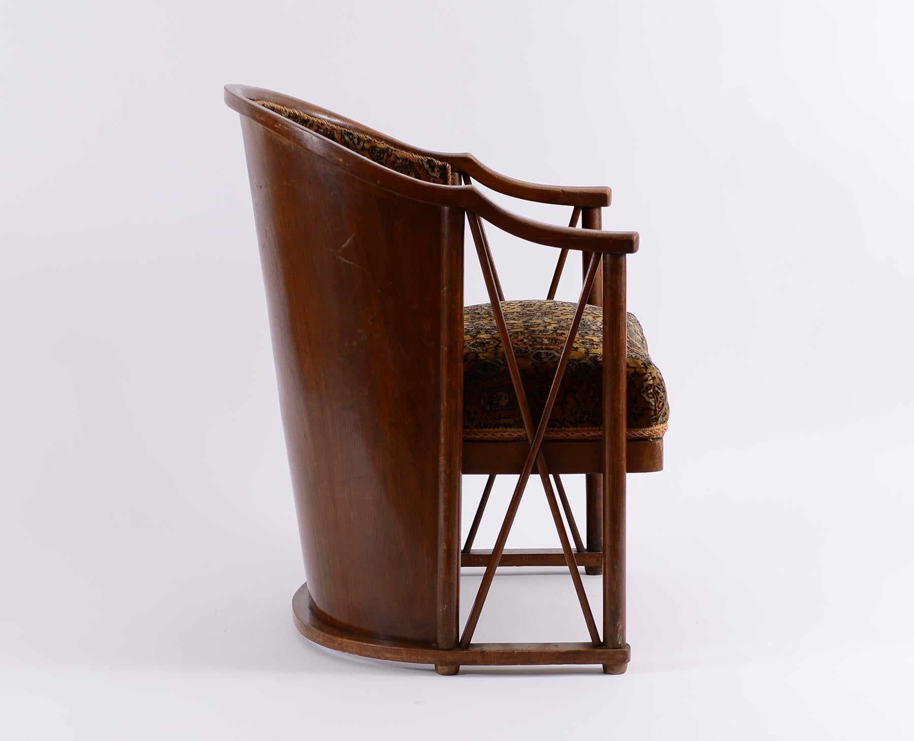Austrian Original Josef Hoffmann 1908 Barrel-Chair, Kohn, Jugendstil, Early 20th Century For Sale
