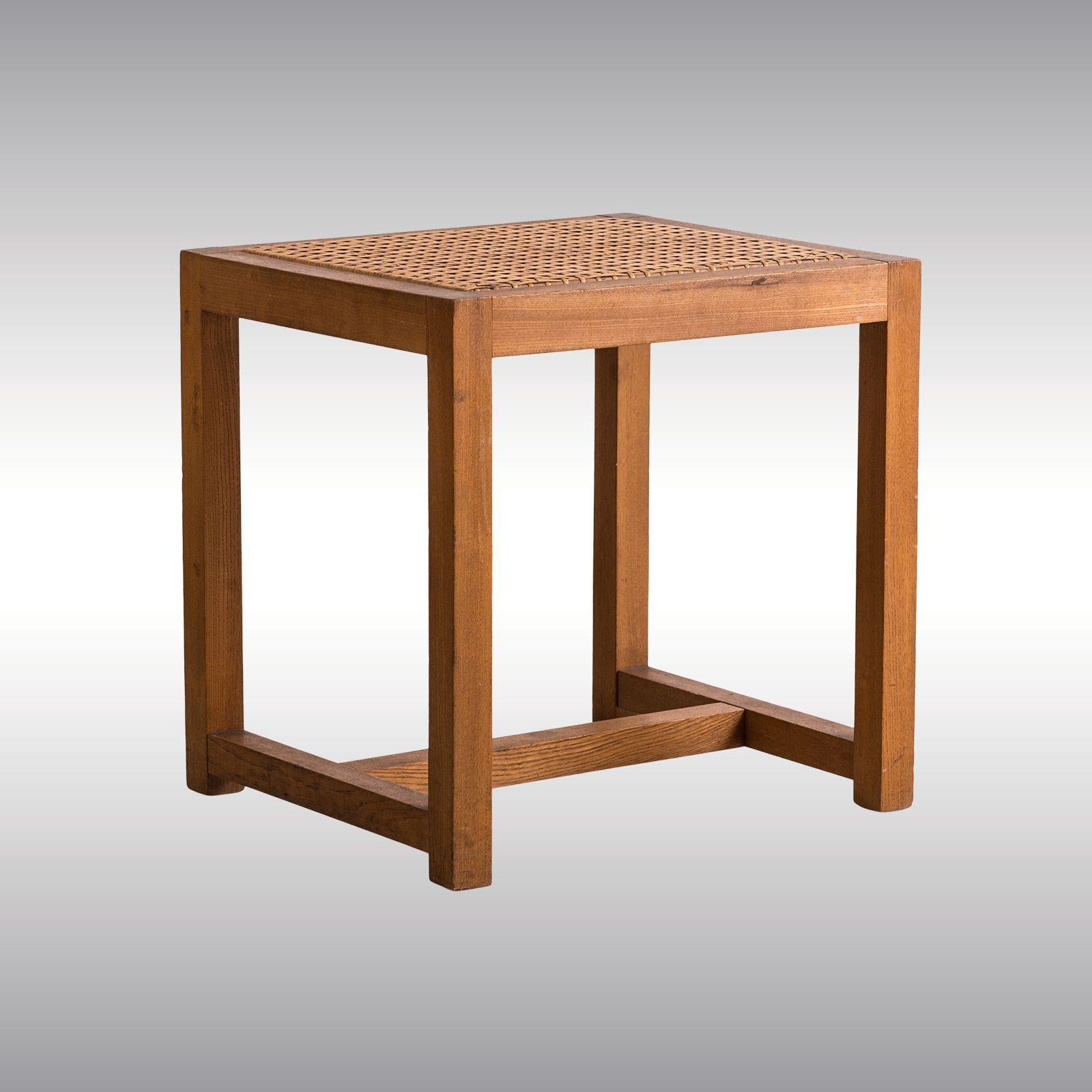 Austrian Original Josef Hoffmann Stool, Prag Rudniker Wicker-Fabrication For Sale