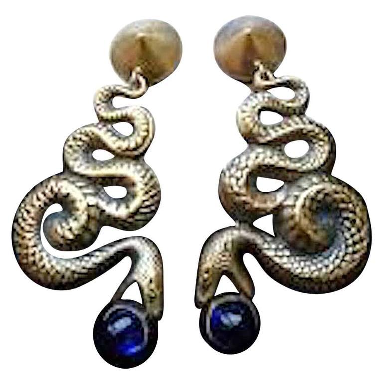 American  Original Joseff of Hollywood Snake Earrings-1950s-Russian Gold Finish