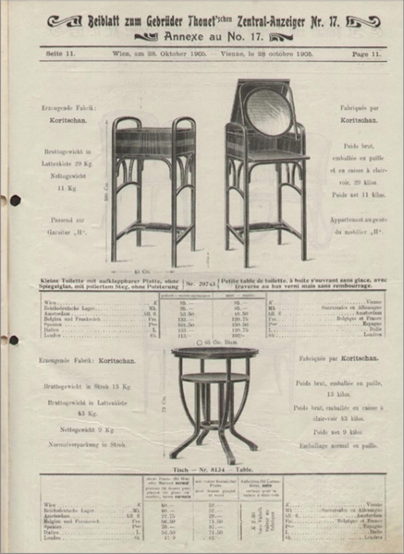 Czech Original Jugendstil Tisch, Entwurf/Ausführung: Thonet (Koritschan, ab 1905)