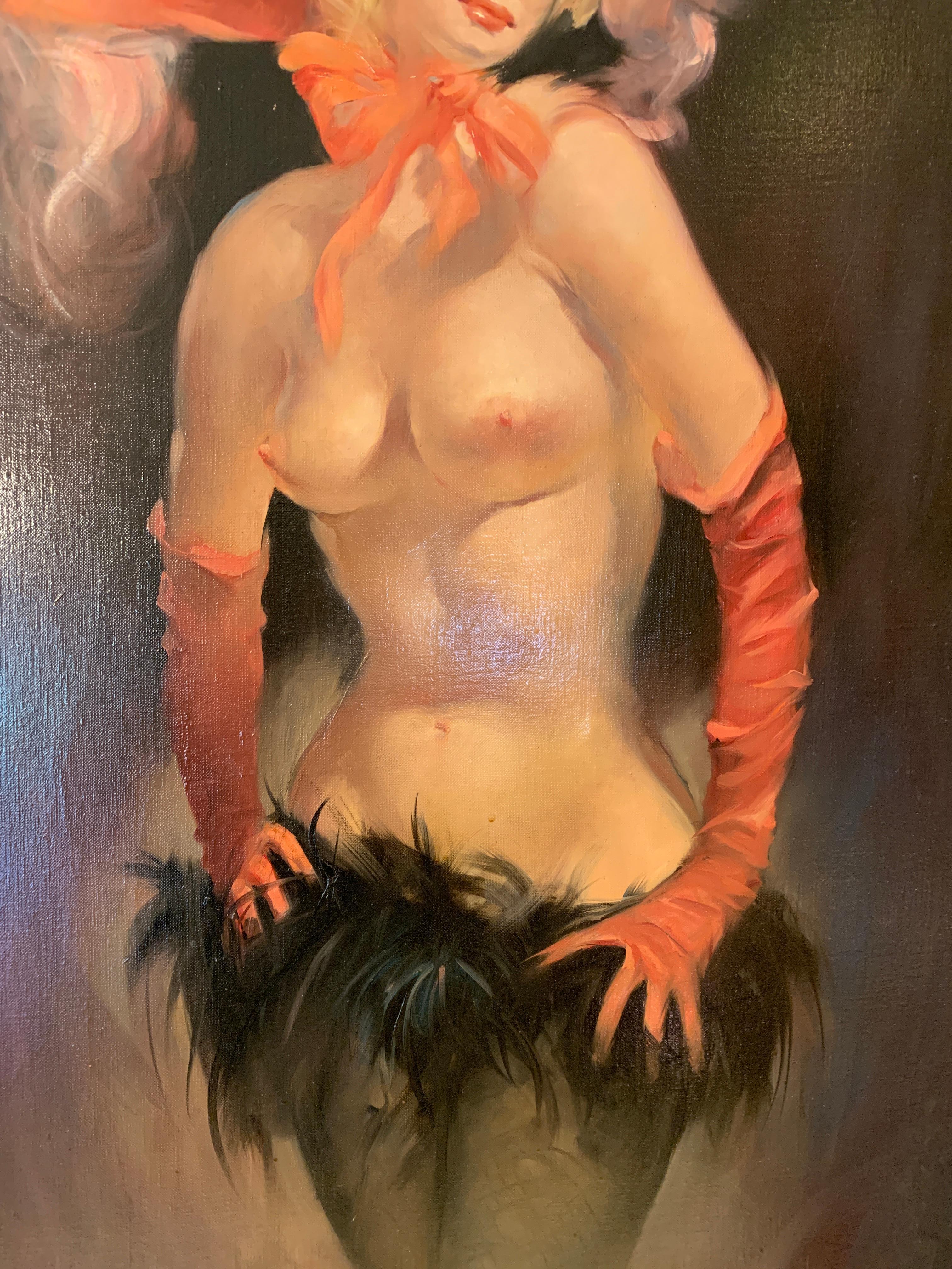 American Original Julian Ritter Oil Painting of a Sexy Las Vegas Showgirl