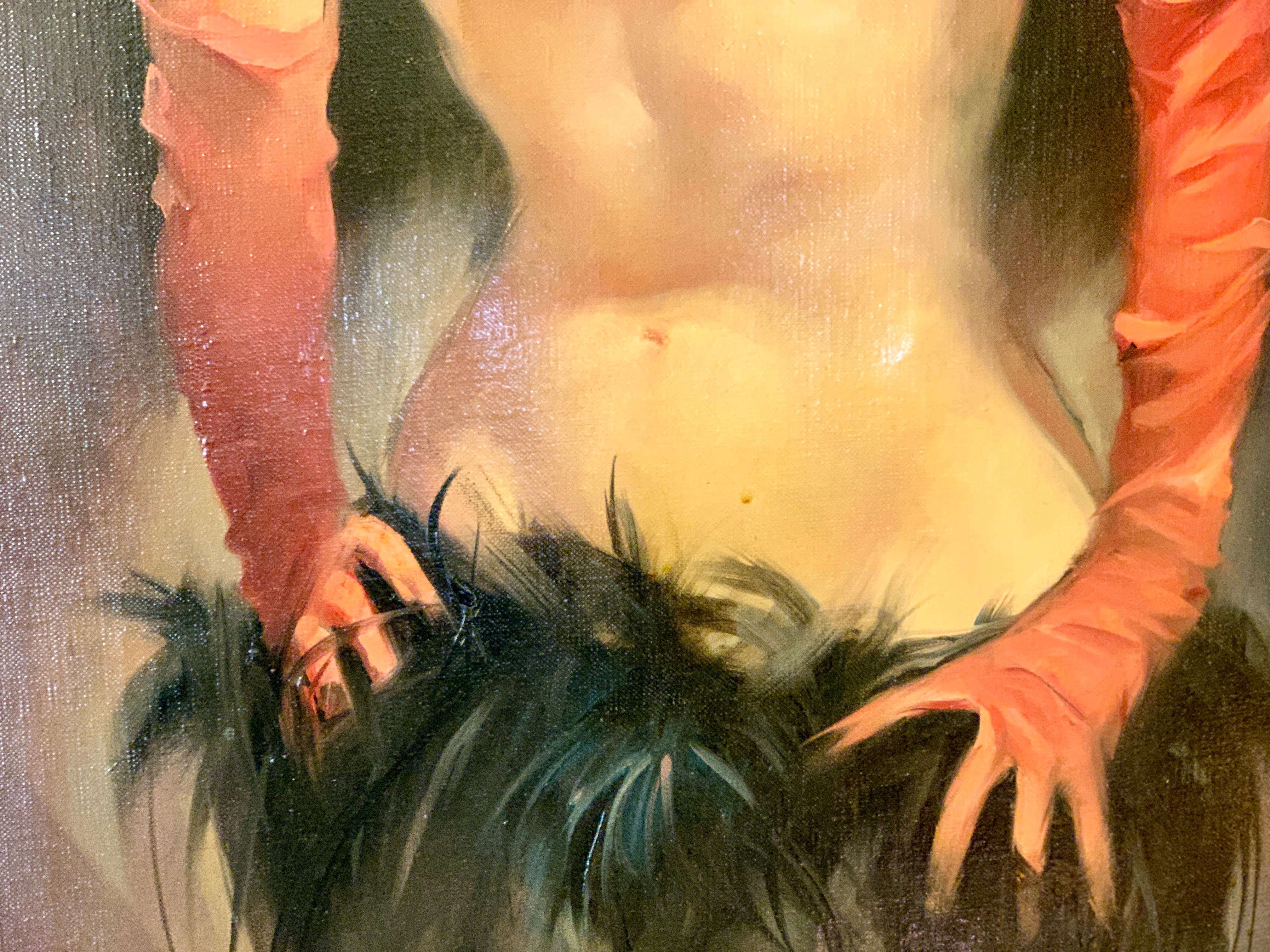 Original Julian Ritter Oil Painting of a Sexy Las Vegas Showgirl In Good Condition In Tustin, CA