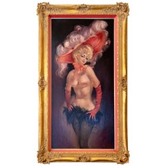 Vintage Original Julian Ritter Oil Painting of a Sexy Las Vegas Showgirl