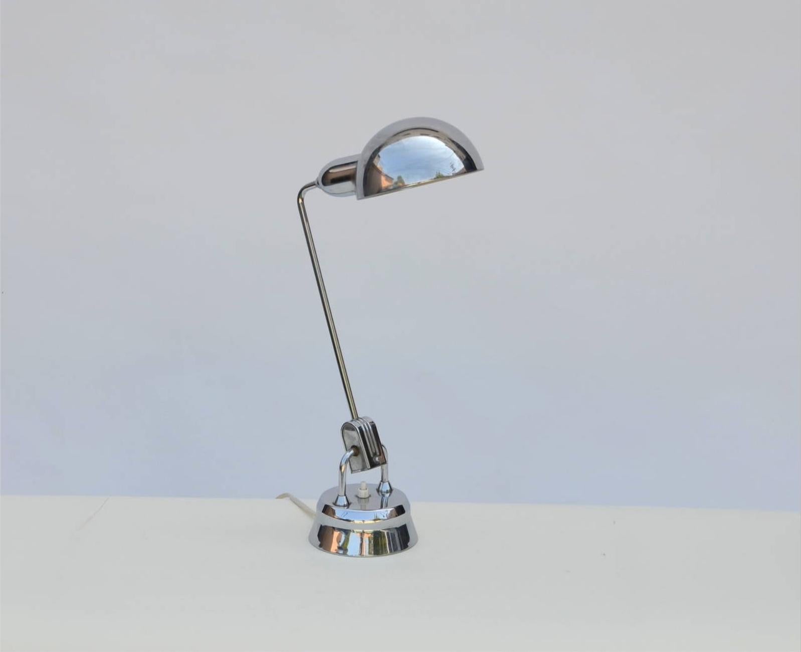 Original Jumo 600 chrome lamp selected by Charlotte Perriand. This lamp was designed by Yves JUjeau, Pierre and Andre MOunique in the 1940s and selected by Charlotte Perriand for some of her projects.