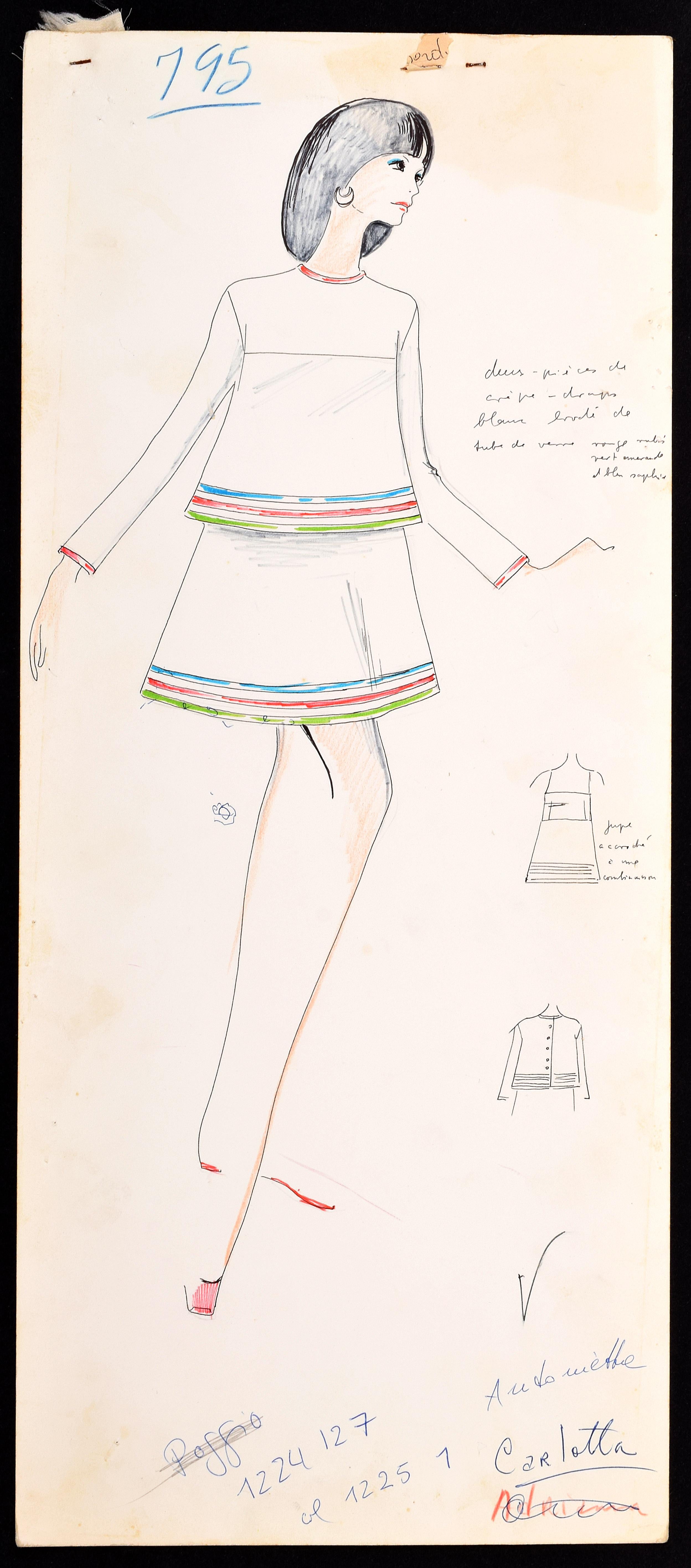 ARTIST: Karl Lagerfeld

MARKINGS: none

COUNTRY OF ORIGIN & MATERIALS: Italy; heavy paper stock

ADDITIONAL INFORMATION: Original fashion design sketches by Karl Lagerfeld, from storage box labeled 