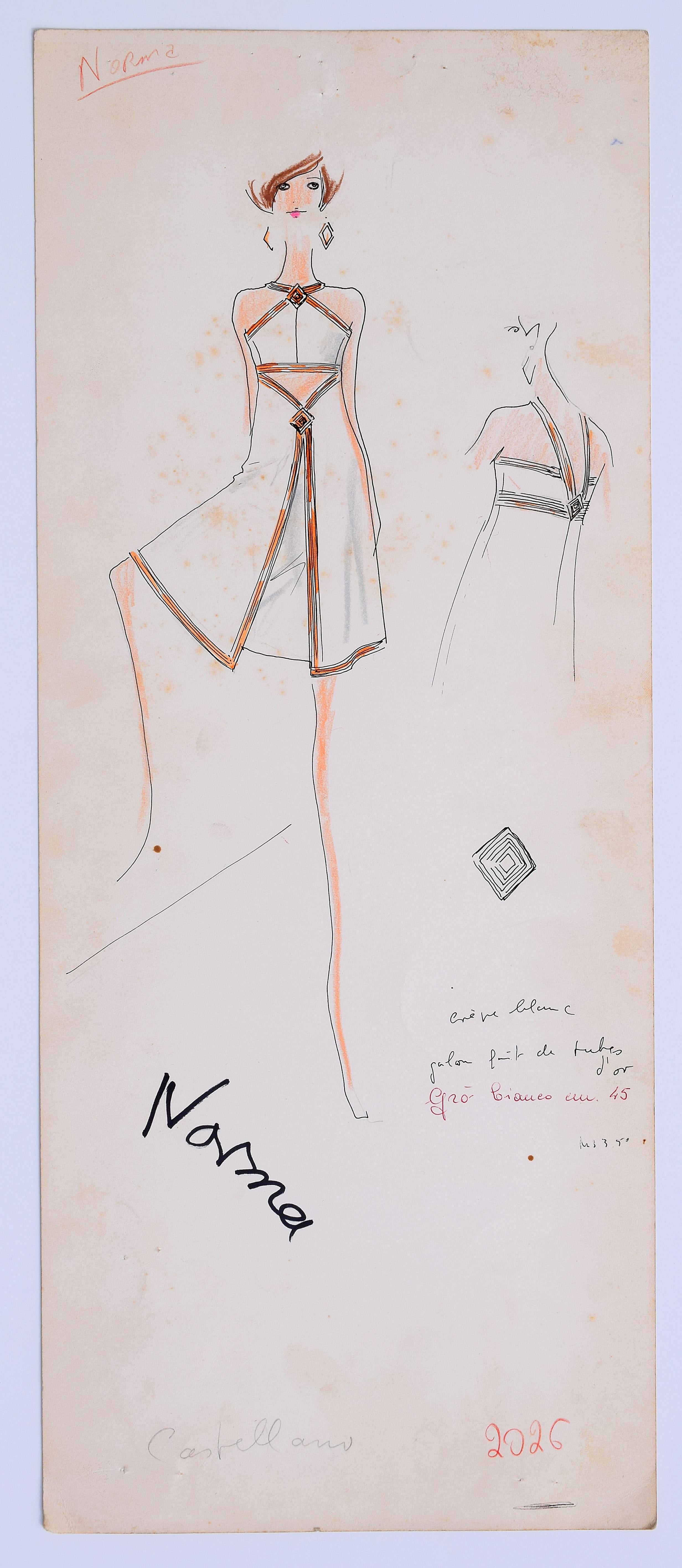 Italian Original Karl Lagerfeld Fashion Drawings, circa 1965 For Sale