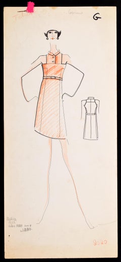 Vintage Original Karl Lagerfeld Fashion Drawings, Circa 1965