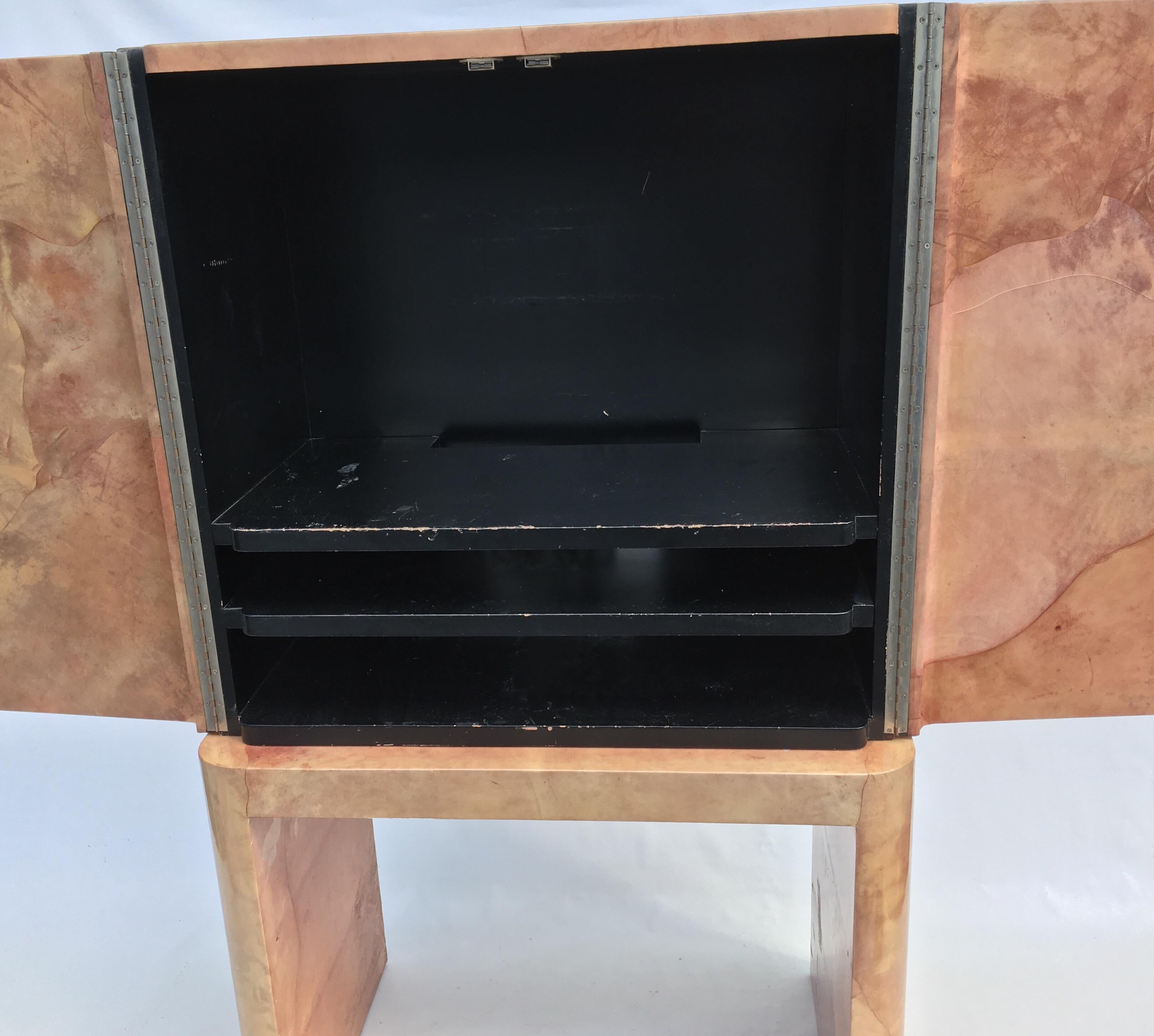 Late 20th Century Original Karl Springer Television Cabinet 1989 Goatskin For Sale