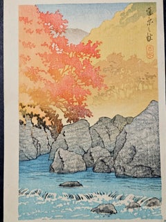 Original KAWASE HASUI "Autumn Shiobara" Postcard-Sized Woodblock Print