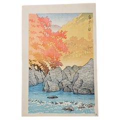Original KAWASE HASUI "Autumn Shiobara" Postcard-Sized Woodblock Print