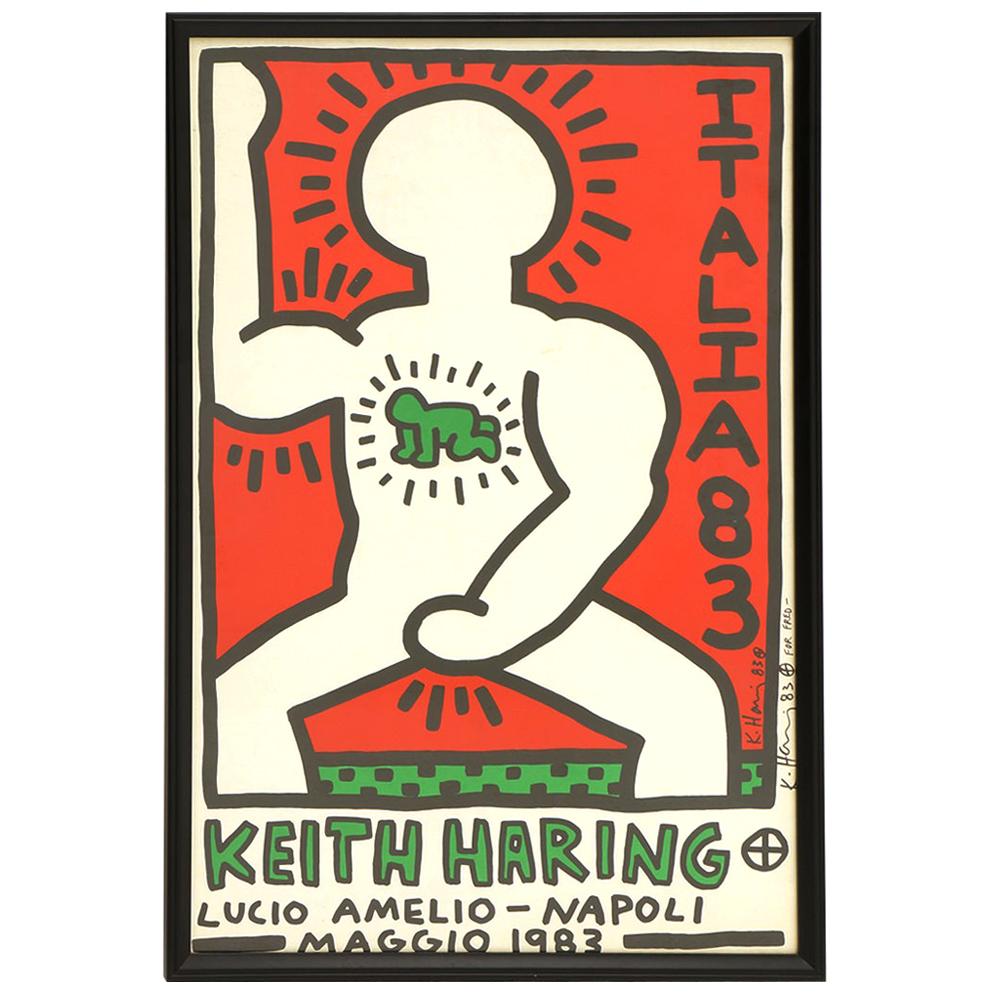 Original Keith Haring Signed Poster, Italia 1983, Framed
