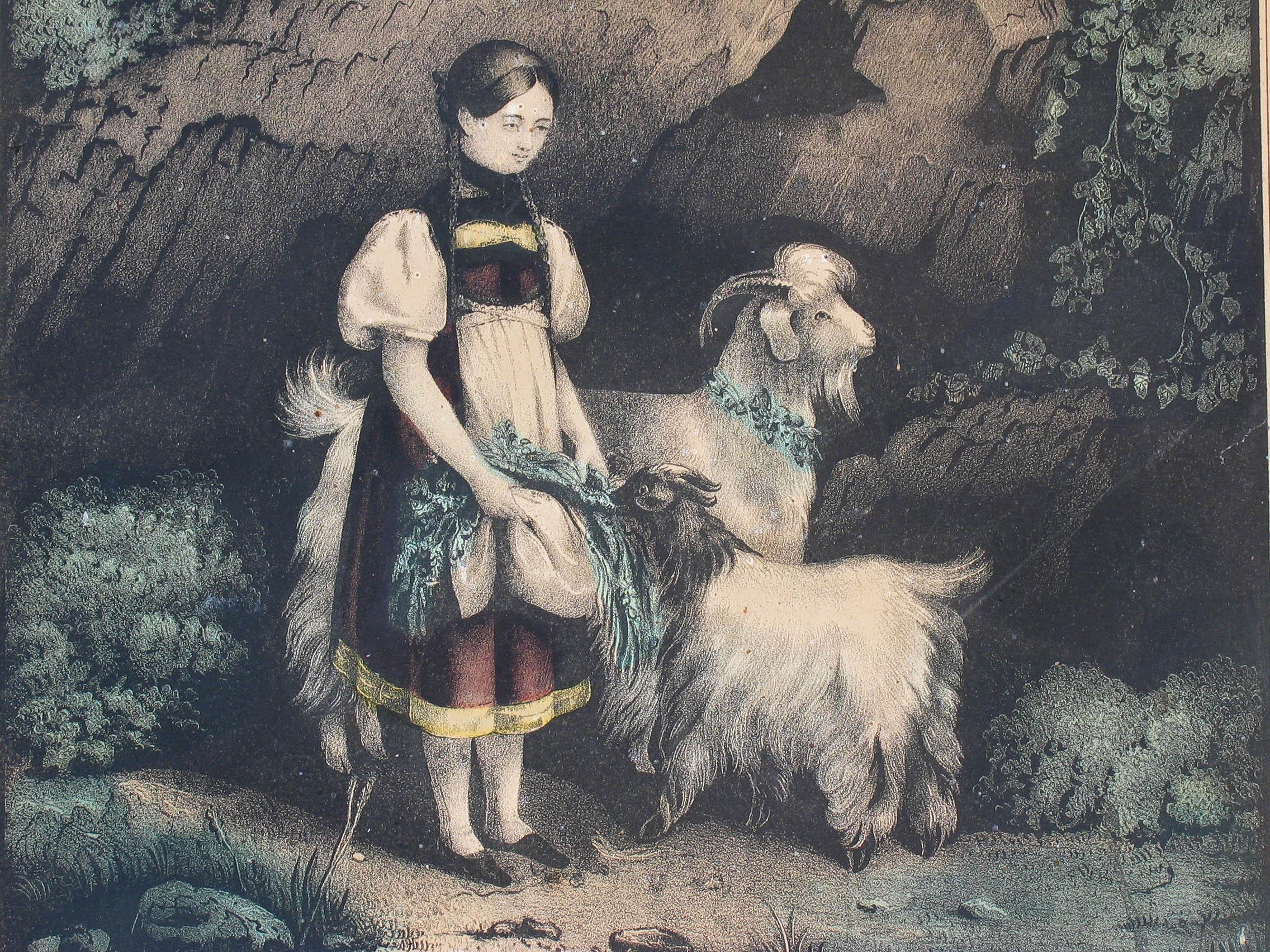 Lithographie originale Kellogg & Comstock colorée à la main « Shepherdess of the Alps » (Femme des Alpes) Bon état - En vente à Ottawa, Ontario