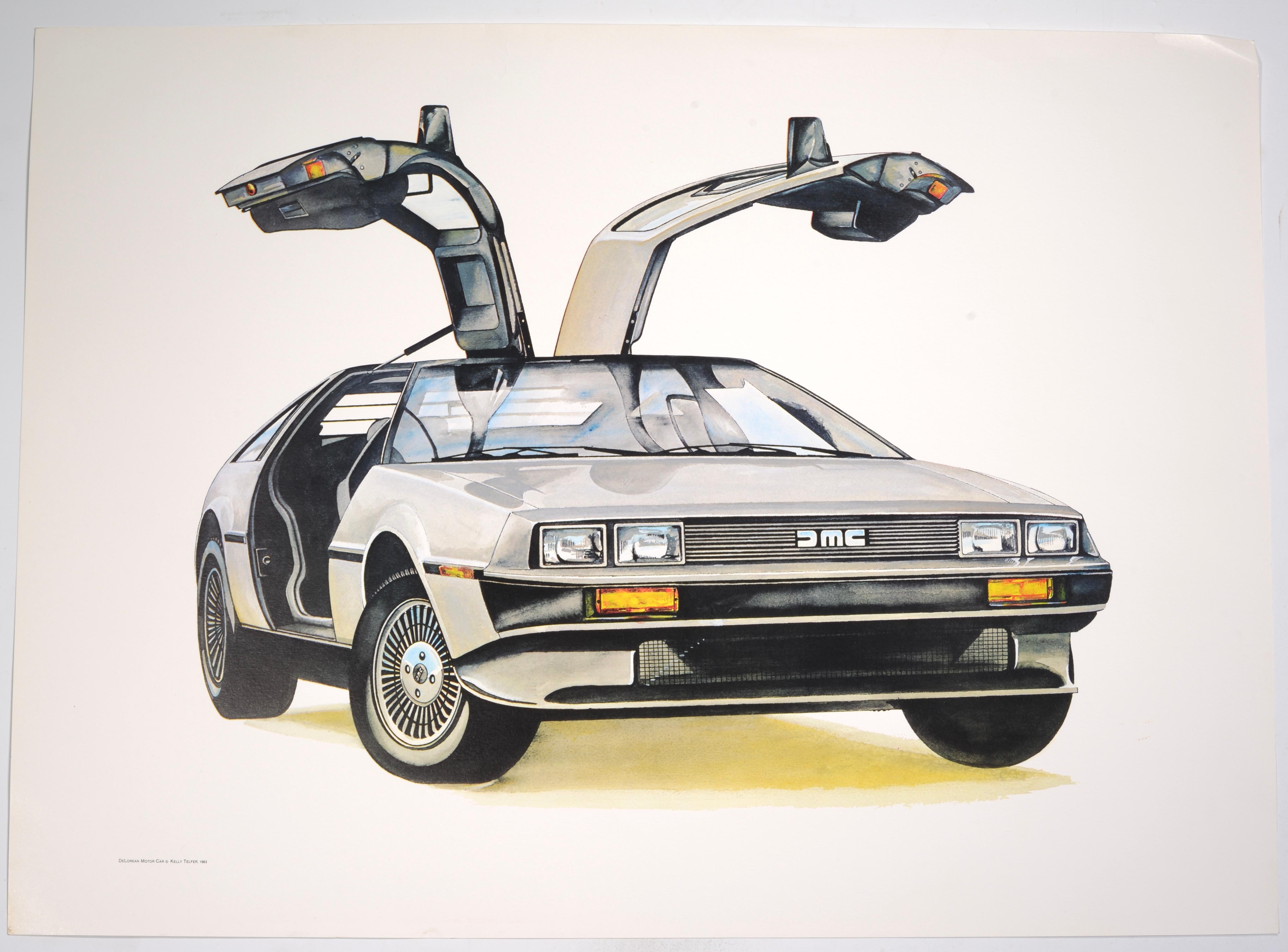 Original Kelly Telfer Delorean Lithograph Autographed, John Delorean, circa 1983 In Good Condition In Los Angeles, CA