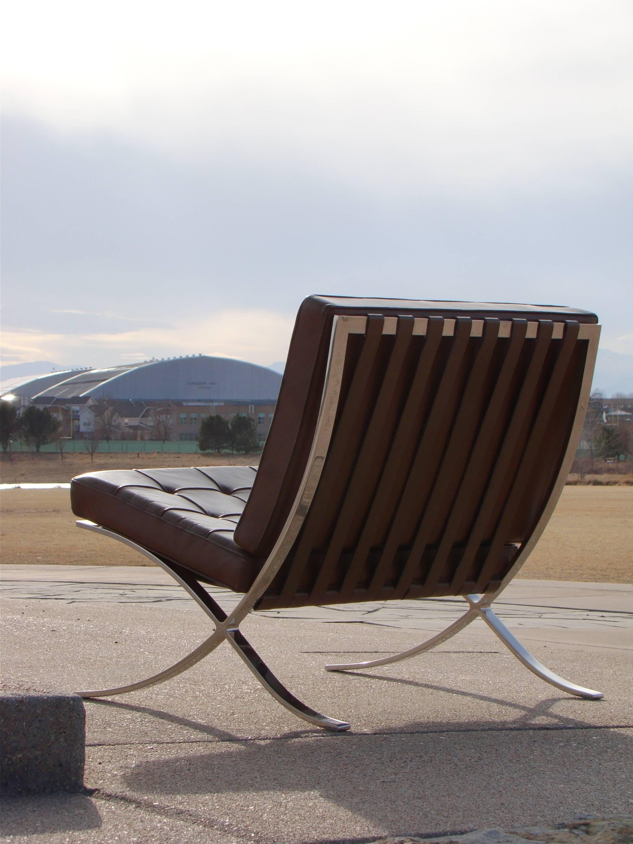 Original Knoll Barcelona Chair in Dark Caramel Leather and Stainless Steel 2