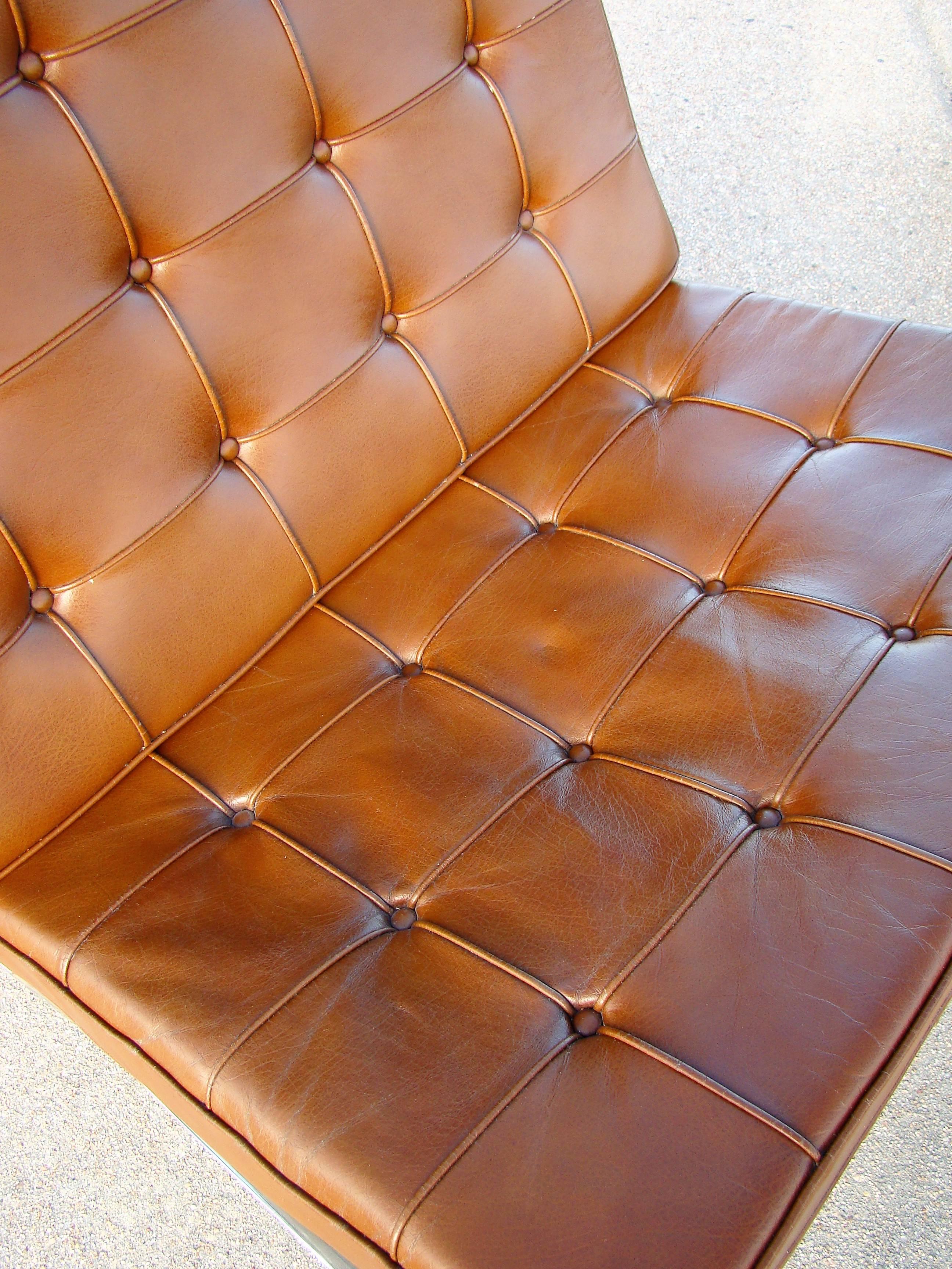Original Knoll Barcelona Chair in Dark Caramel Leather and Stainless Steel 3