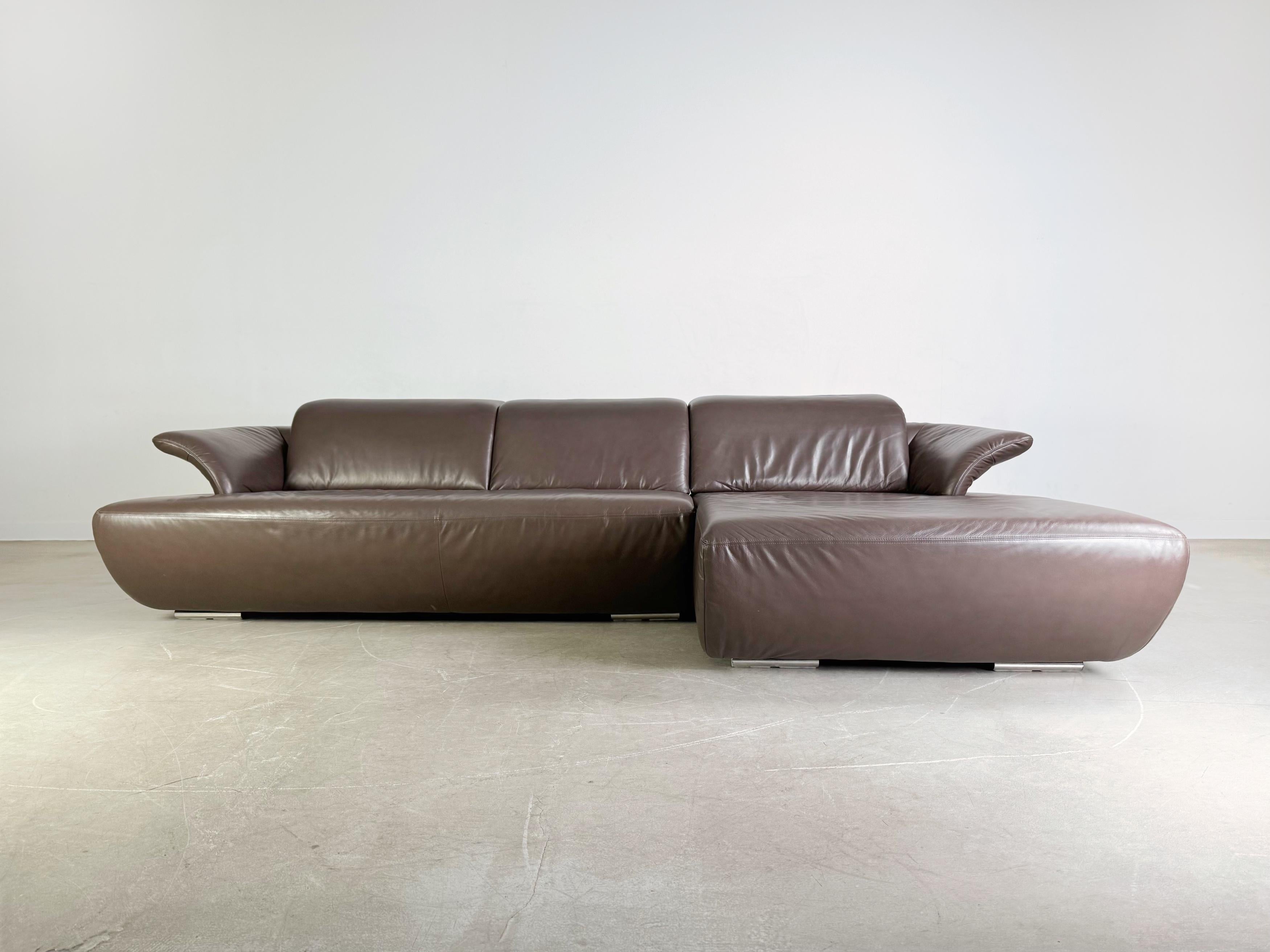 Postmoderne Original Koinor Avanti Ecksofa Couch Design Leder braun en vente