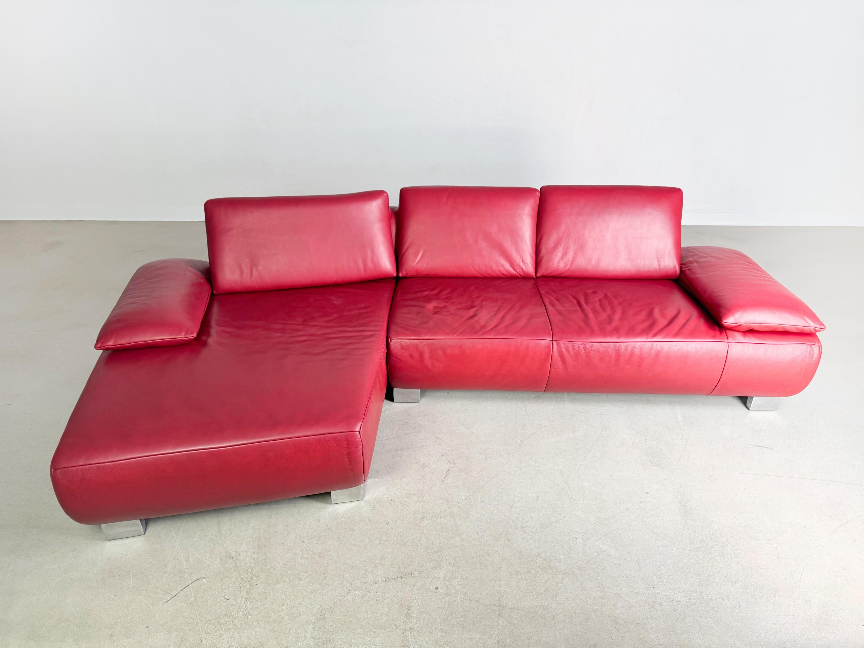 Tedesco Divano originale Koinor Volare Divano di design Divano in pelle rosso ad angolo in vendita