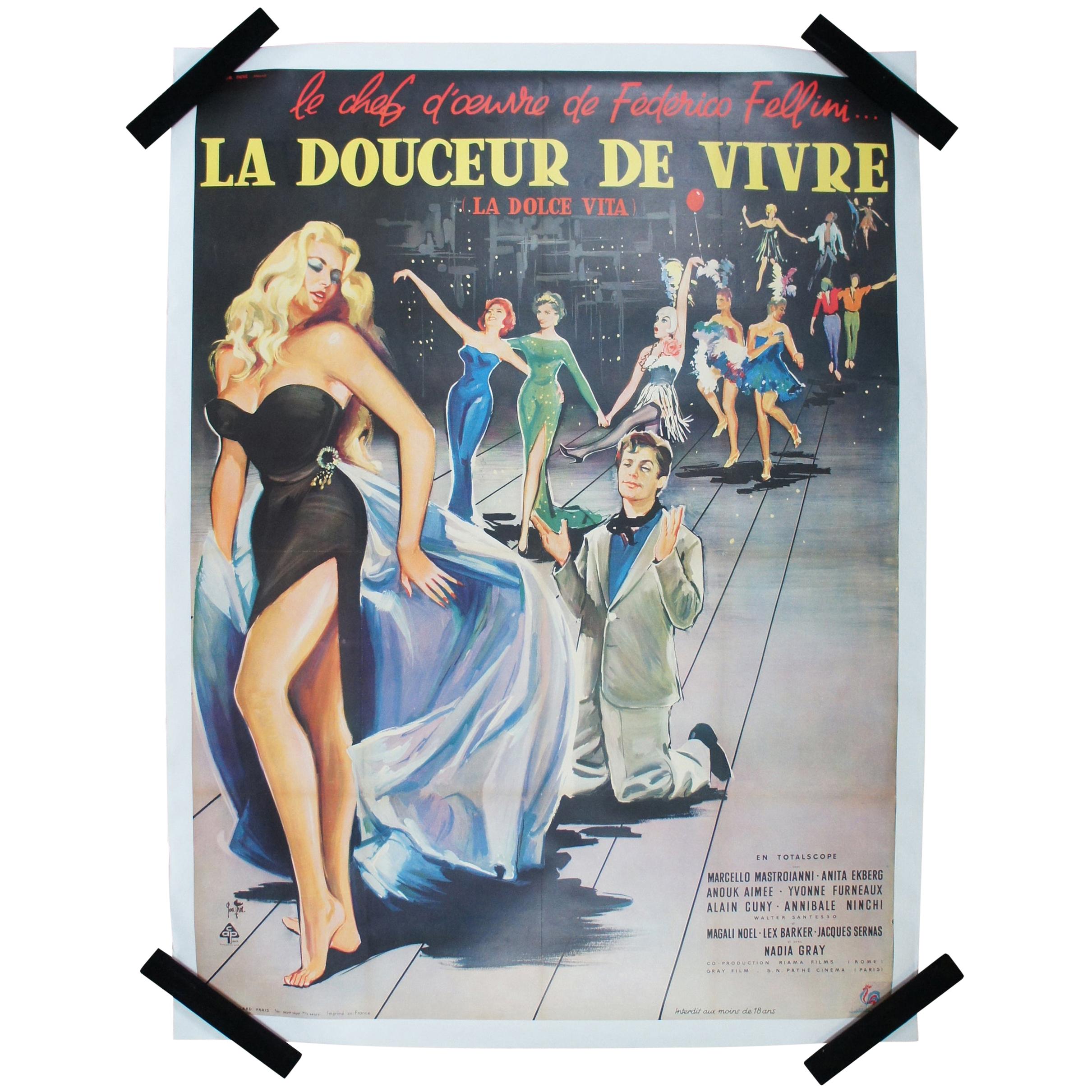 Original La Dolce Vita Unfolded French Film Movie Poster Thos & Fellini