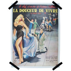 Original La Dolce Vita Unfolded French Film Movie Poster Thos & Fellini