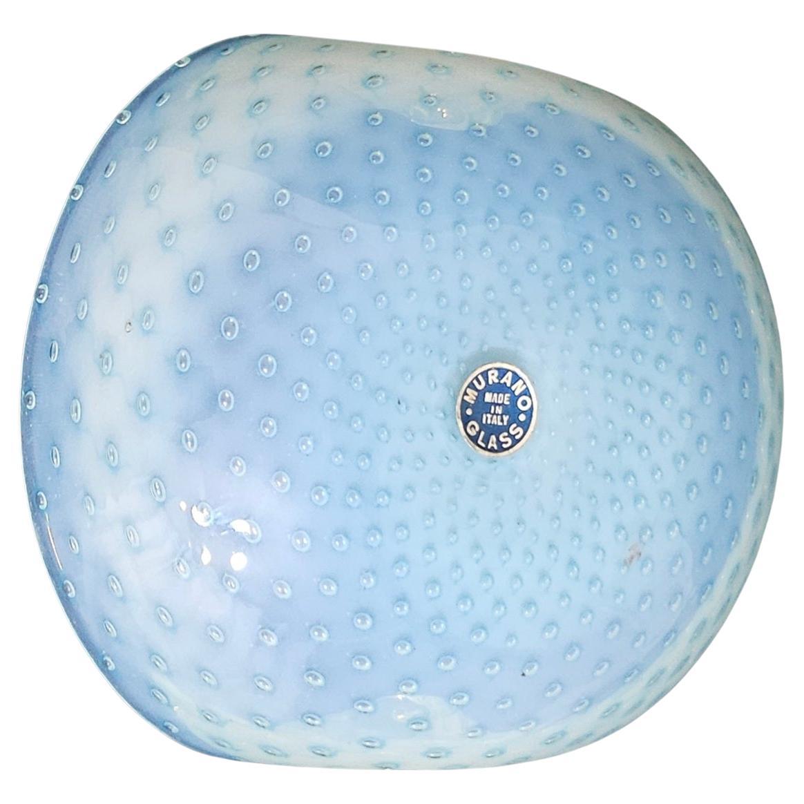 Original Fratelli Toso Label, Murano Glass Bullicante Decorative Dish, Opaline  For Sale