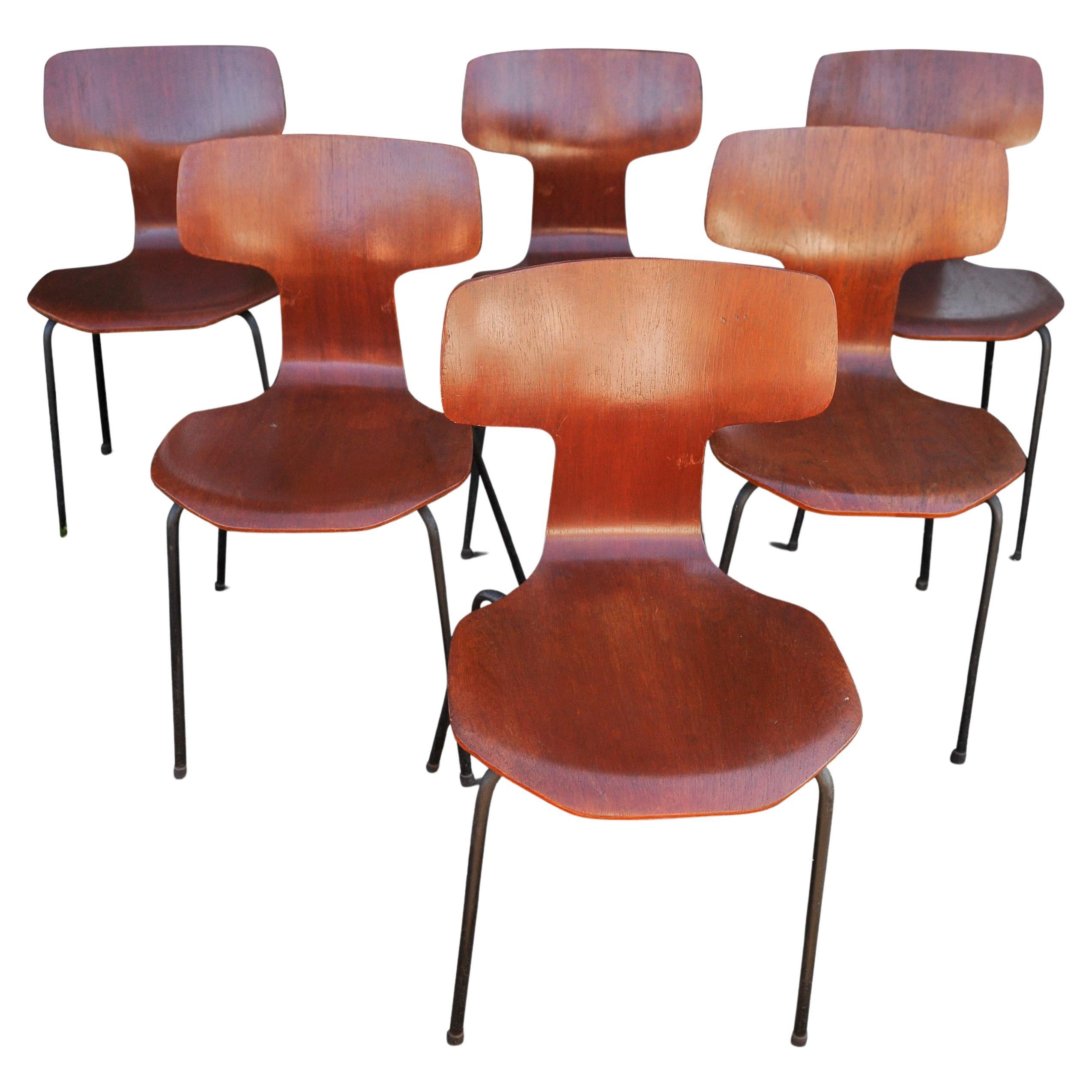 A Set Of Original 1965 Arne Jacobsen for Fritz Hansen Model 3103 Hammer Chair 