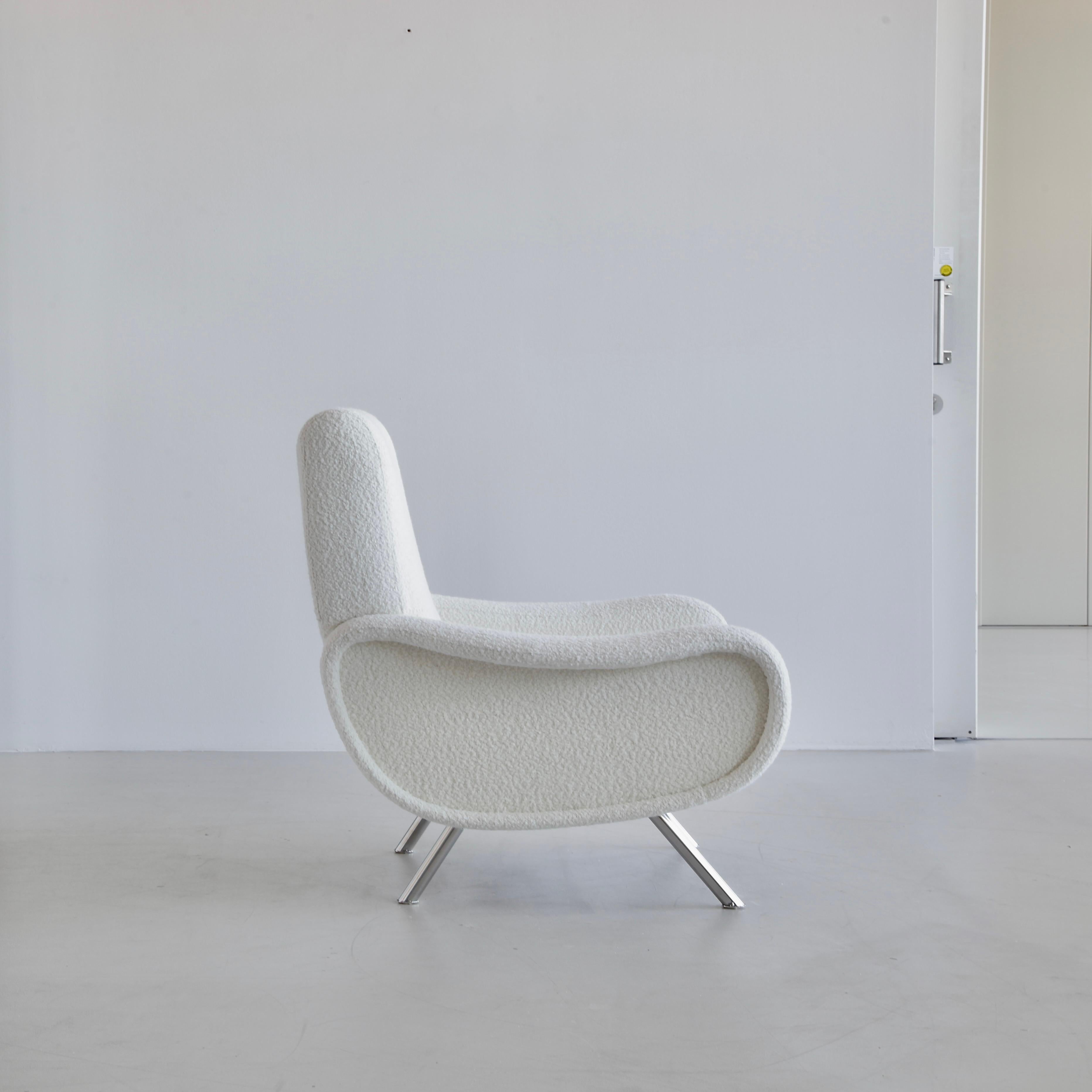 An original 'LADY' lounge chair designed by Marco Zanuso for Arflex, Milano. The chair has been upholstered in fine boucle material. Chromes legs. Seat height 36 cm.

Literature: Repertorio del Design Italiano 1950-2000, p. 25, illustrated.