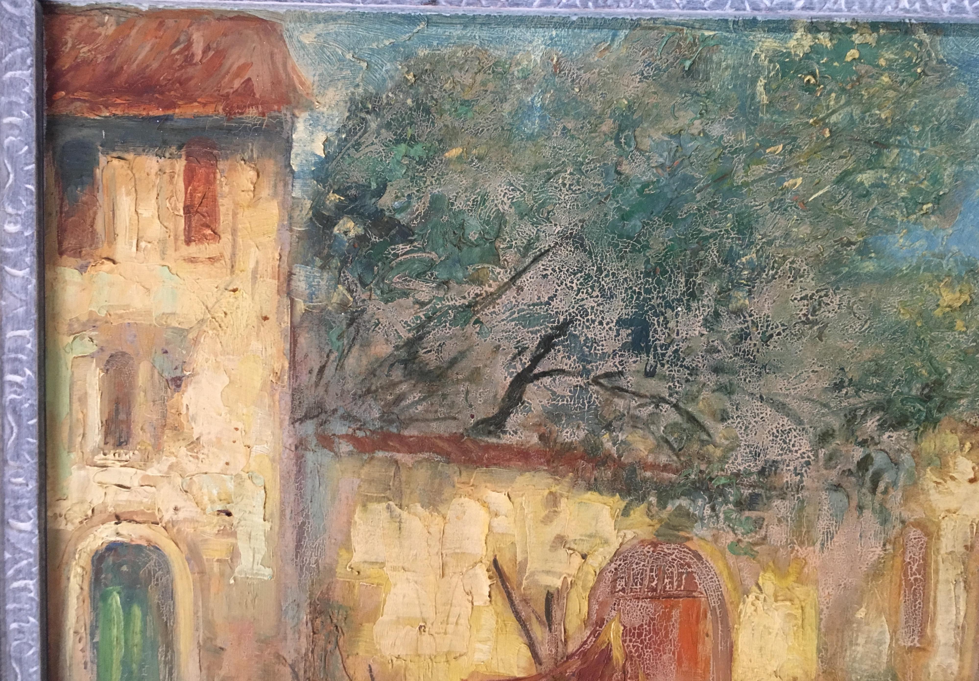 Wood French Post Impressionist Landscape Painting, Signed