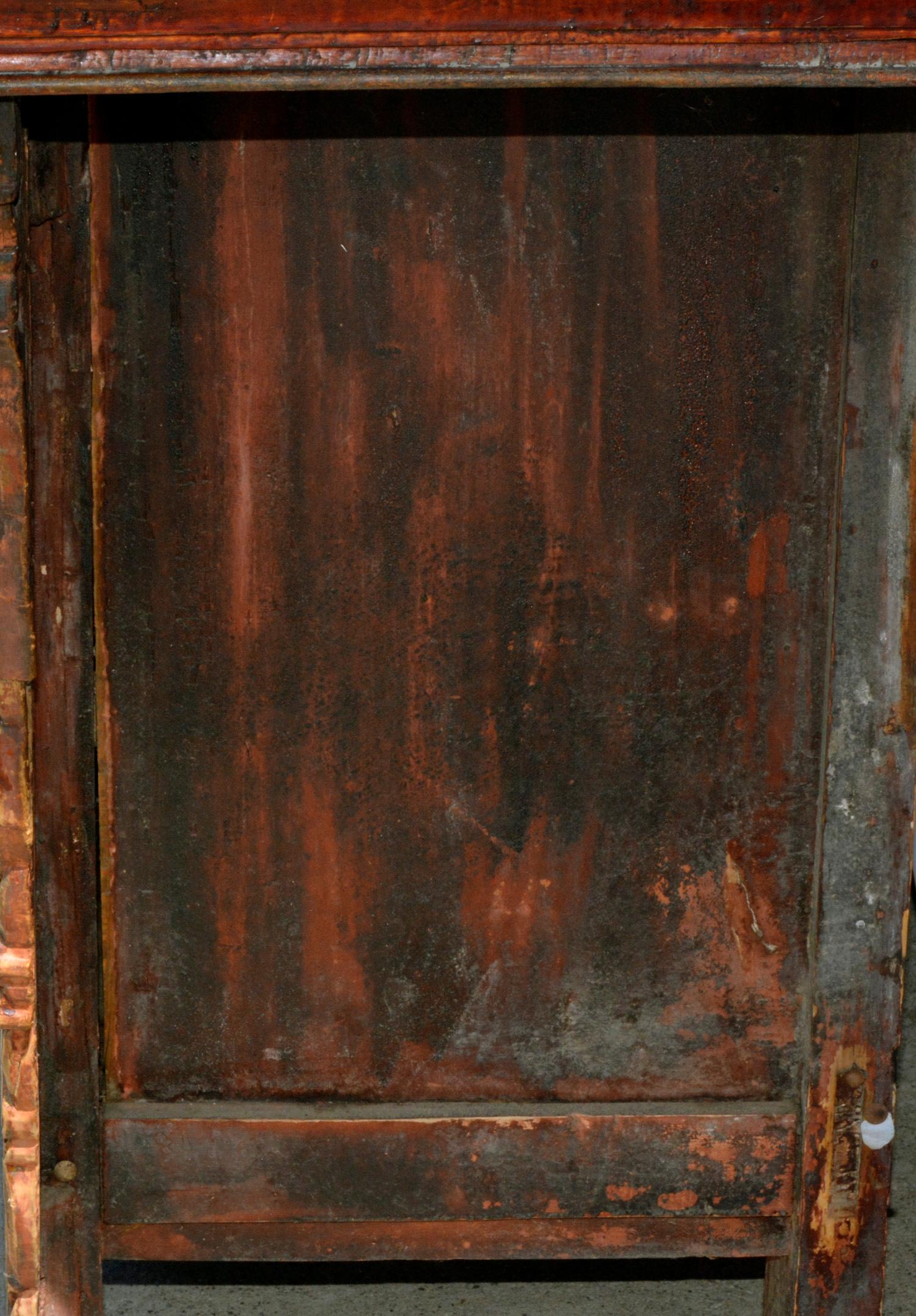 Original Large Antique Chinese Hardwood Red Lacquered Highly Carved Coffer Table For Sale 5