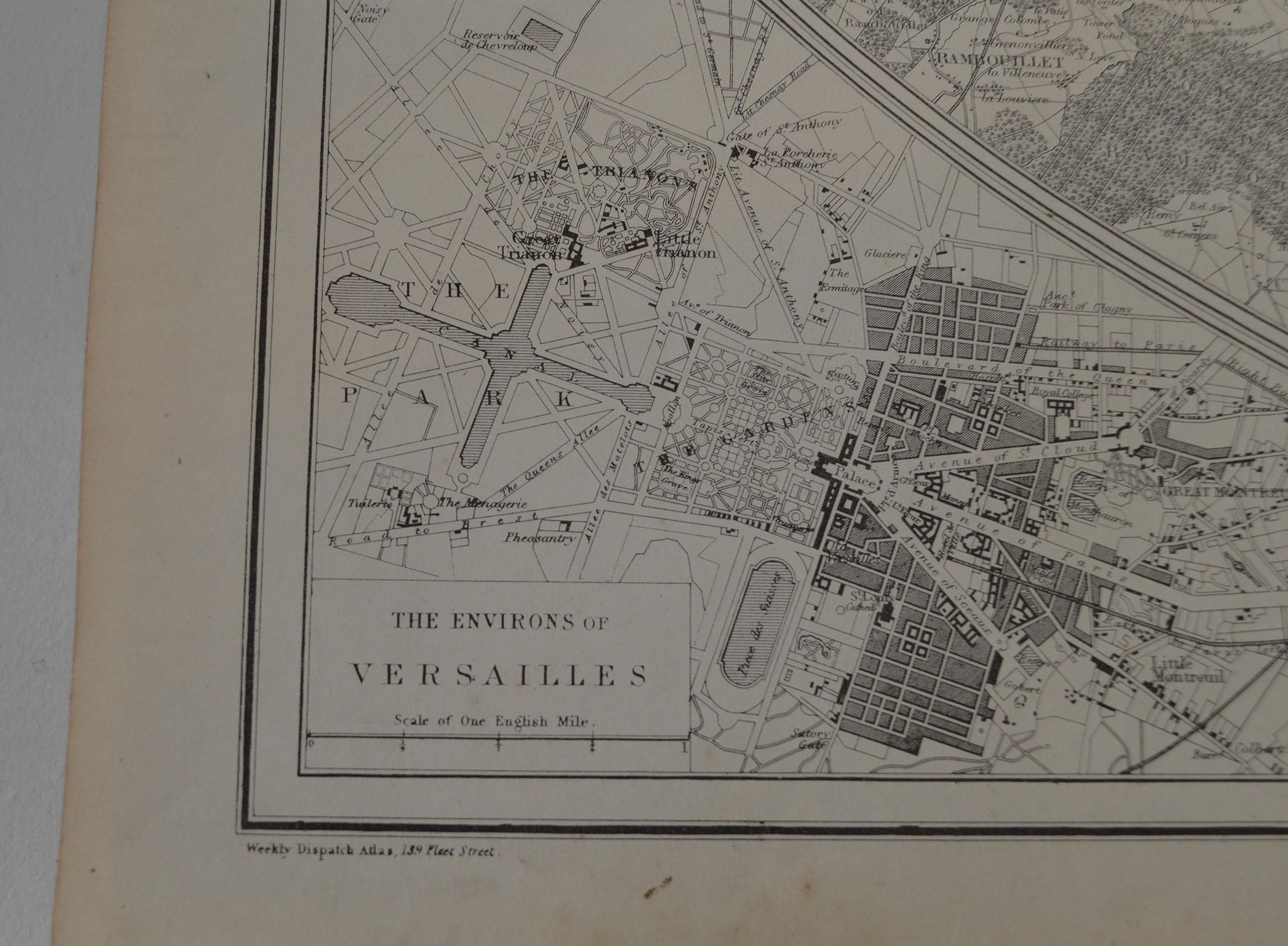 Paper Original Large Antique Map of Paris, France by John Dower, 1861.