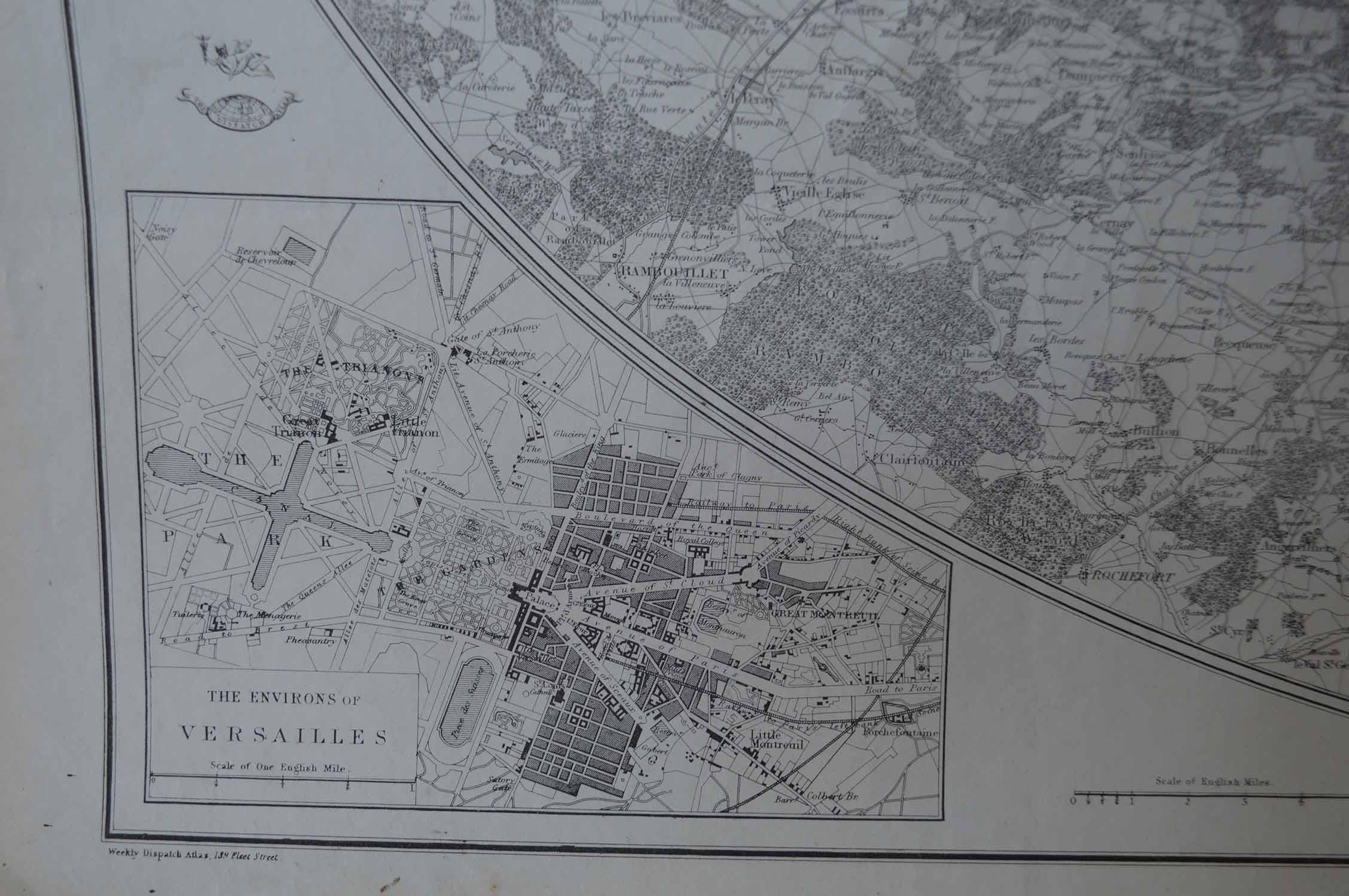 Victorian Original Large Antique Map of Paris, France by John Dower, 1861