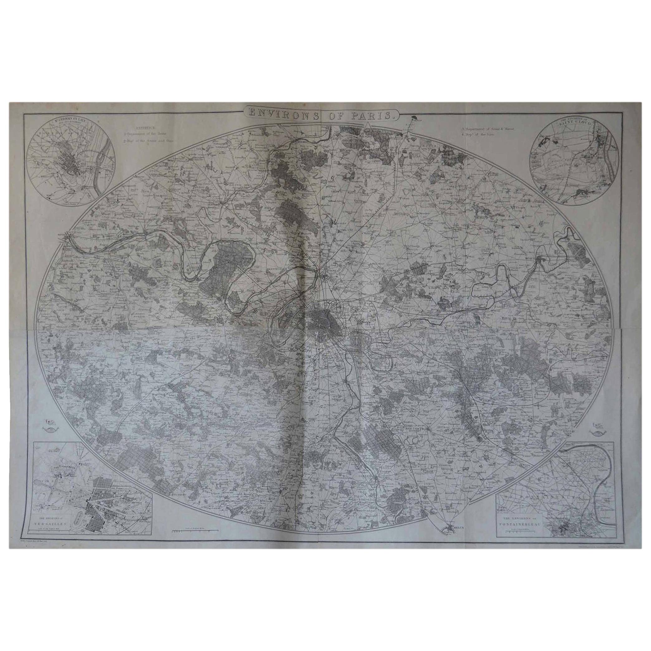 Original Large Antique Map of Paris, France by John Dower, 1861