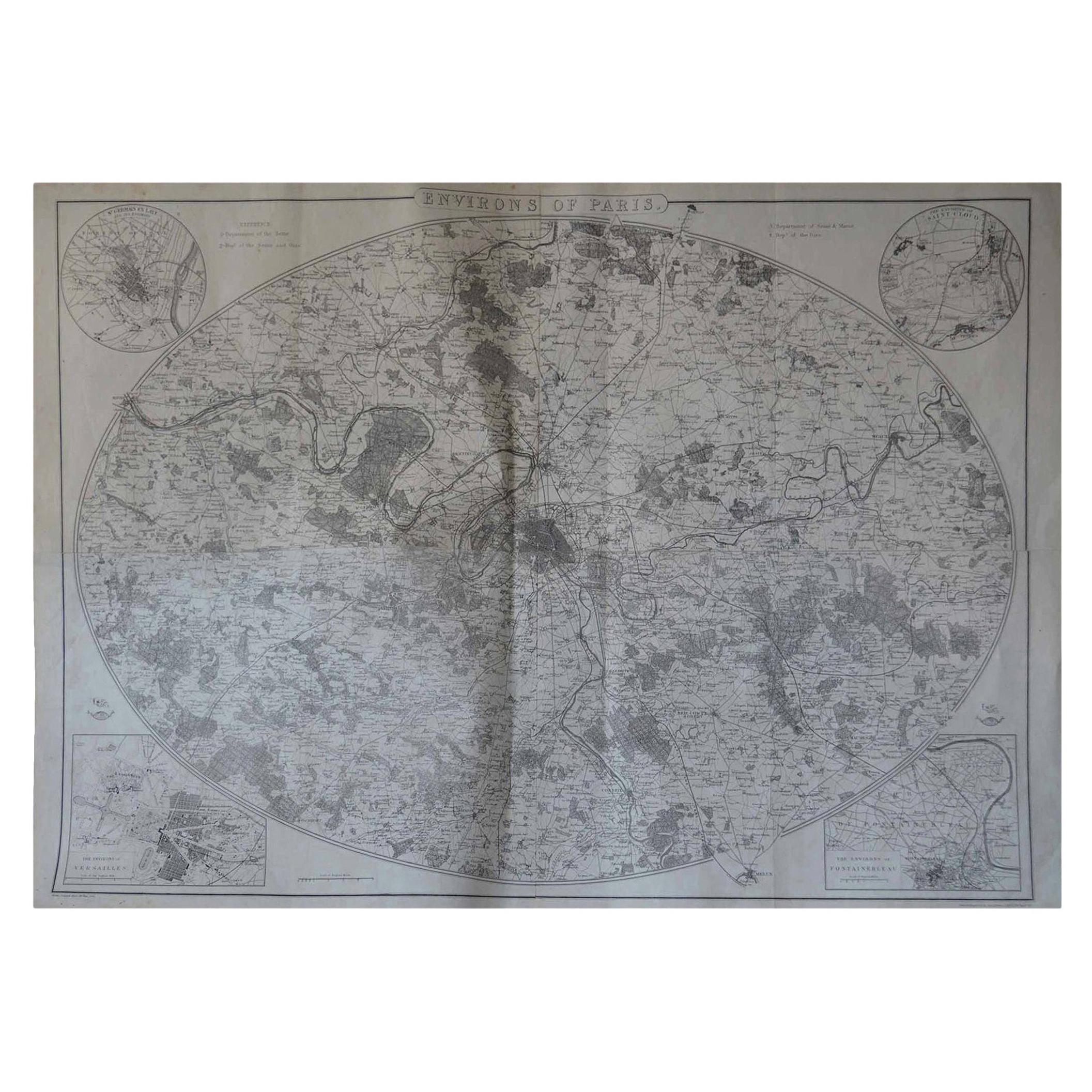 Original Large Antique Map of Paris, France by John Dower, 1861