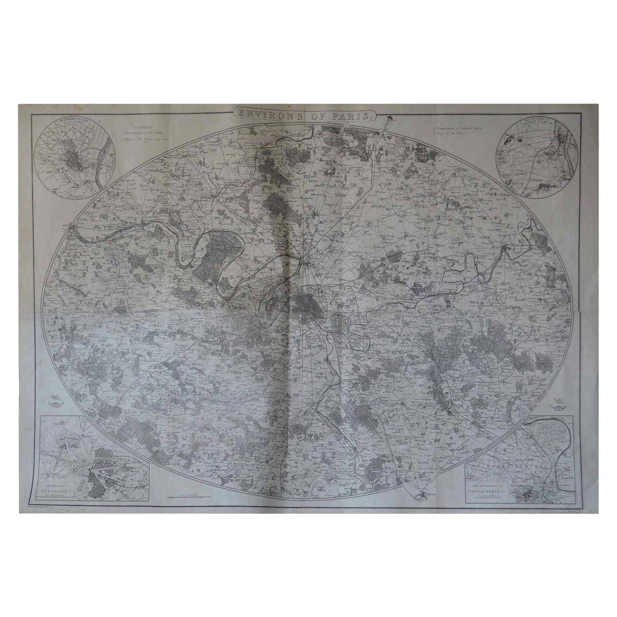 Original Large Antique Map of Paris, France by John Dower, 1861 For Sale
